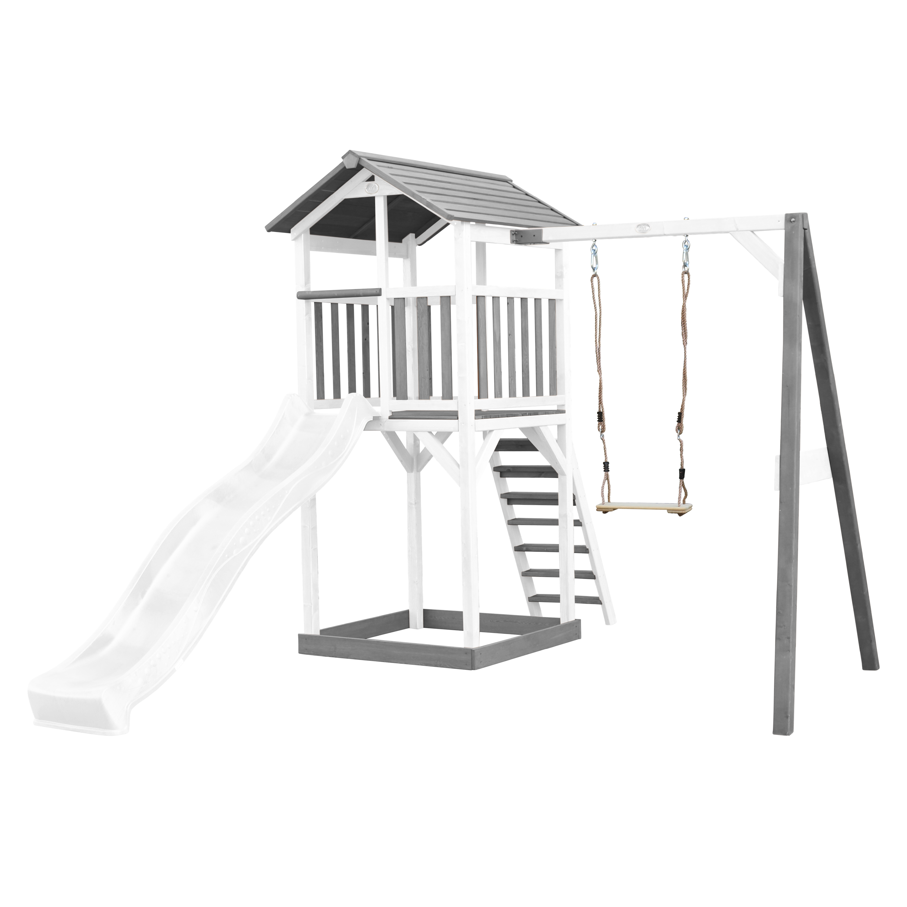 AXI Beach Tower with Single Swing Set Grey/White - White Slide