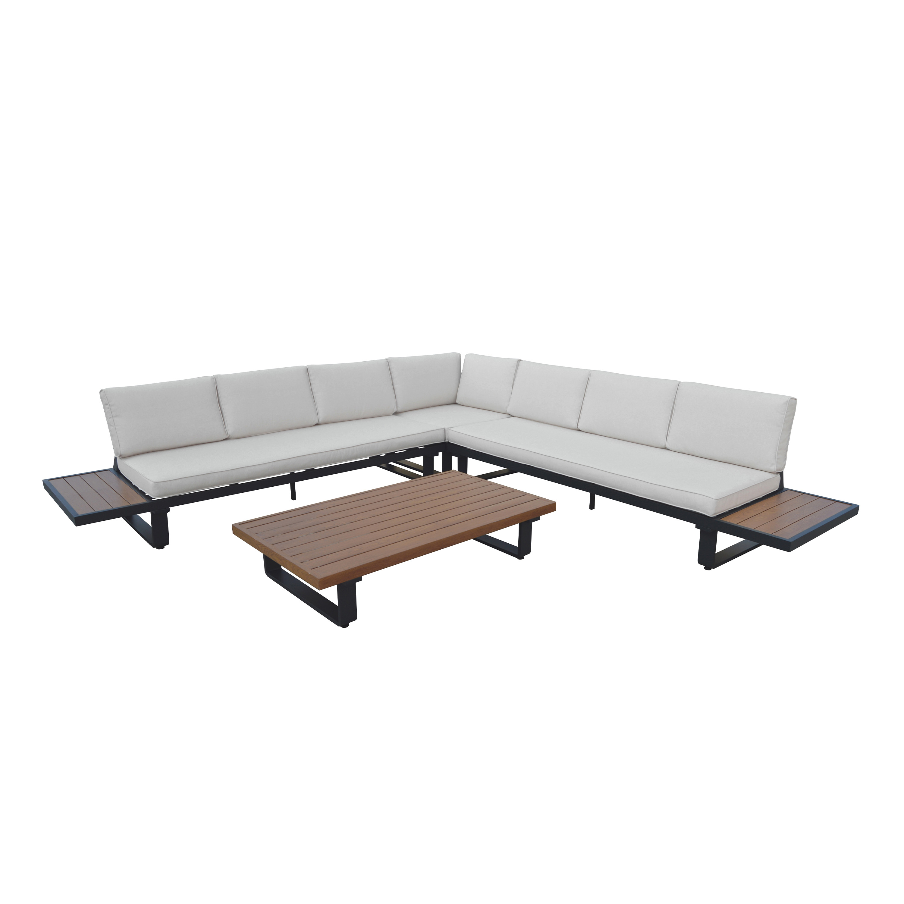 AXI Elin Lounge Set with Side Tables Anthracite with Wood-Look