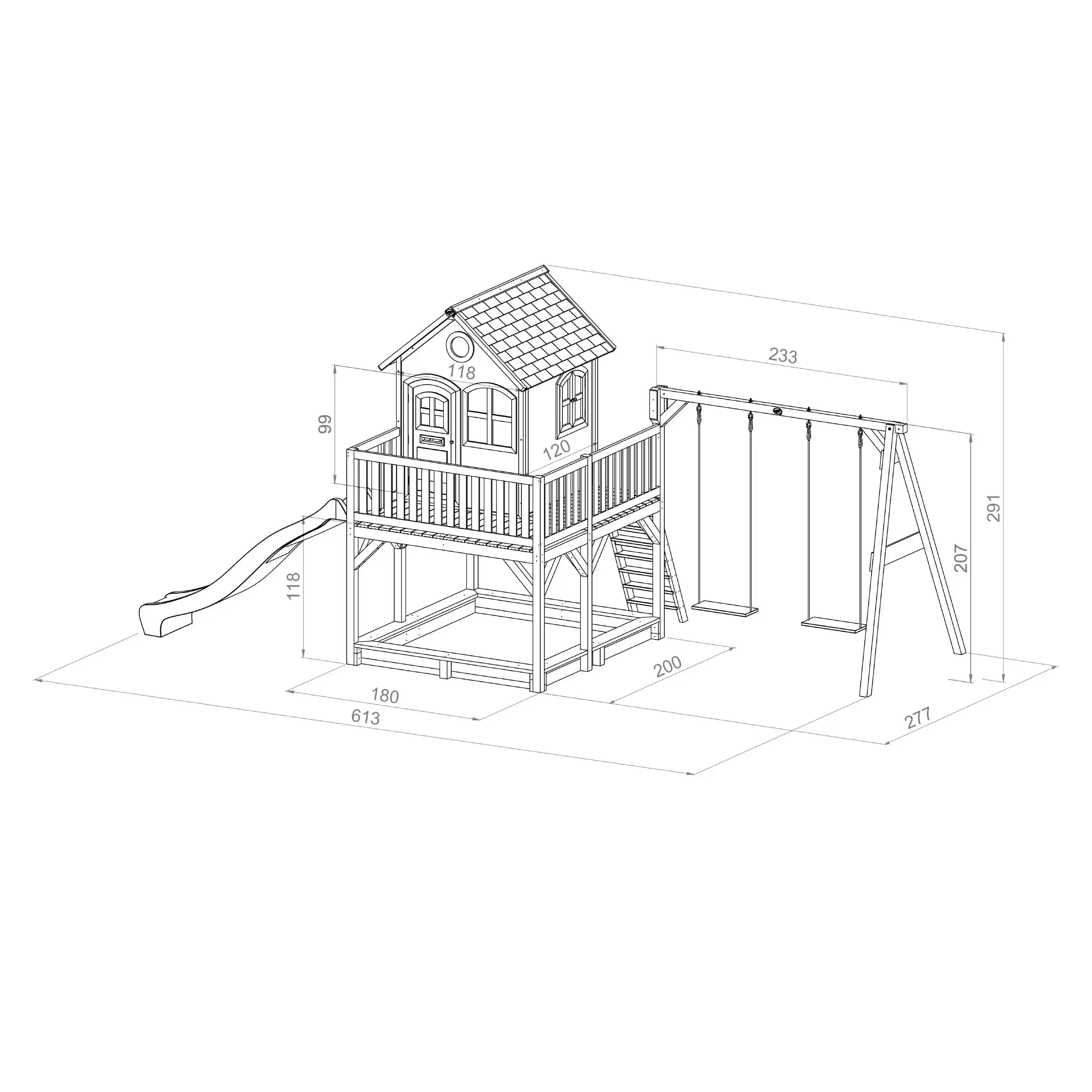 AXI Liam Playhouse with Double Swing Set Brown/White - Lime Green Slide