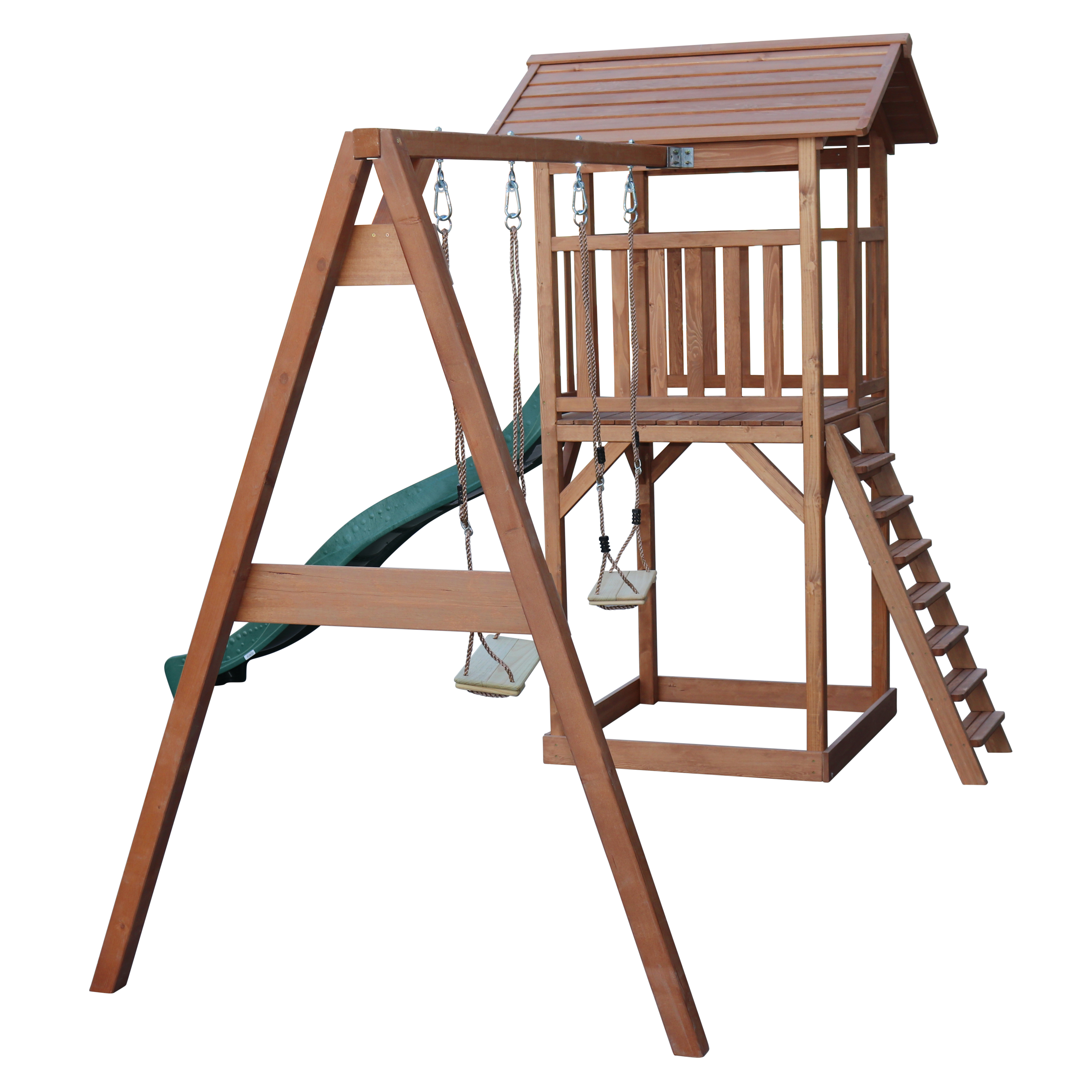 AXI Beach Tower with Double Swing Set Brown - Green Slide