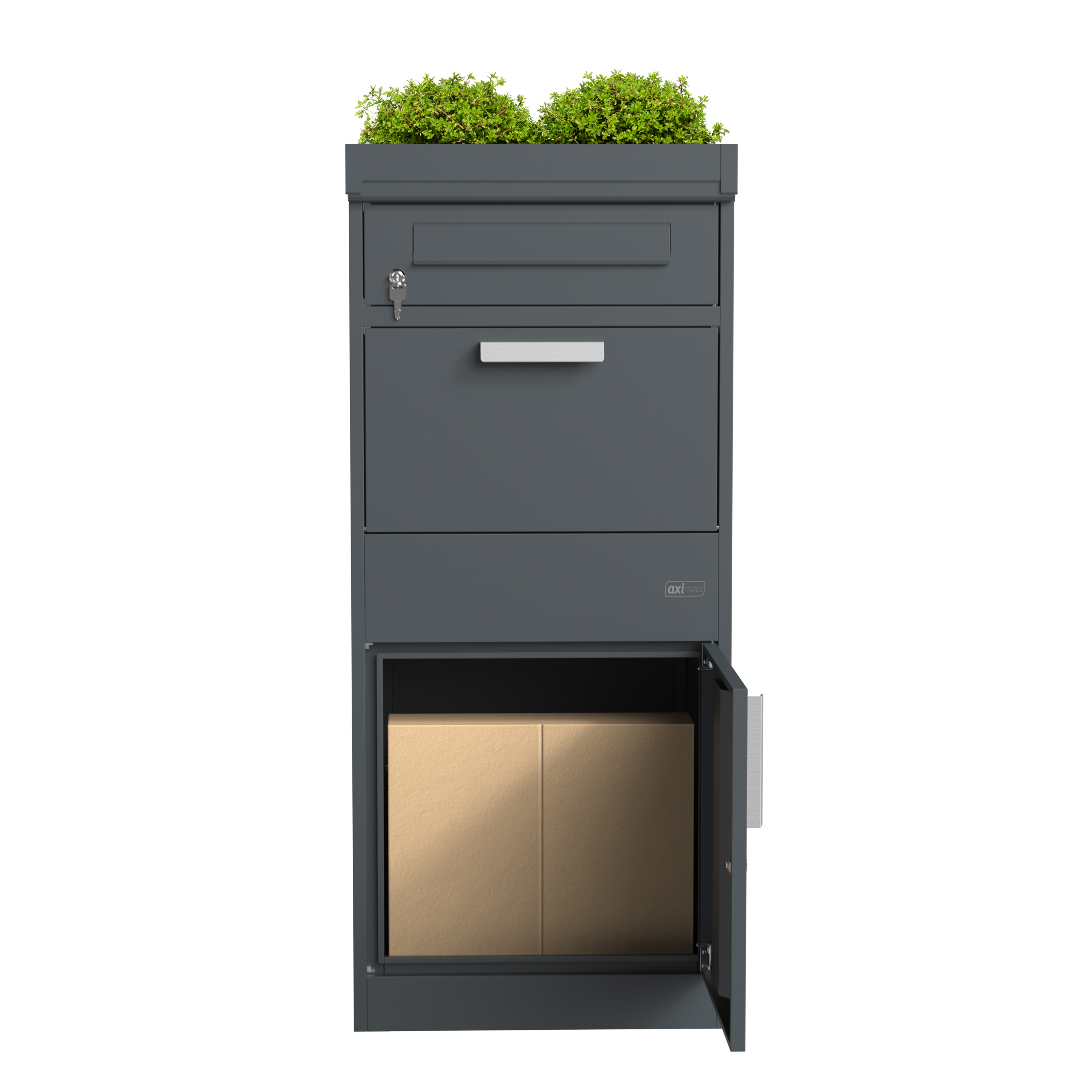 AXI Levi Metal Parcel Mailbox in Anthracite with Planter