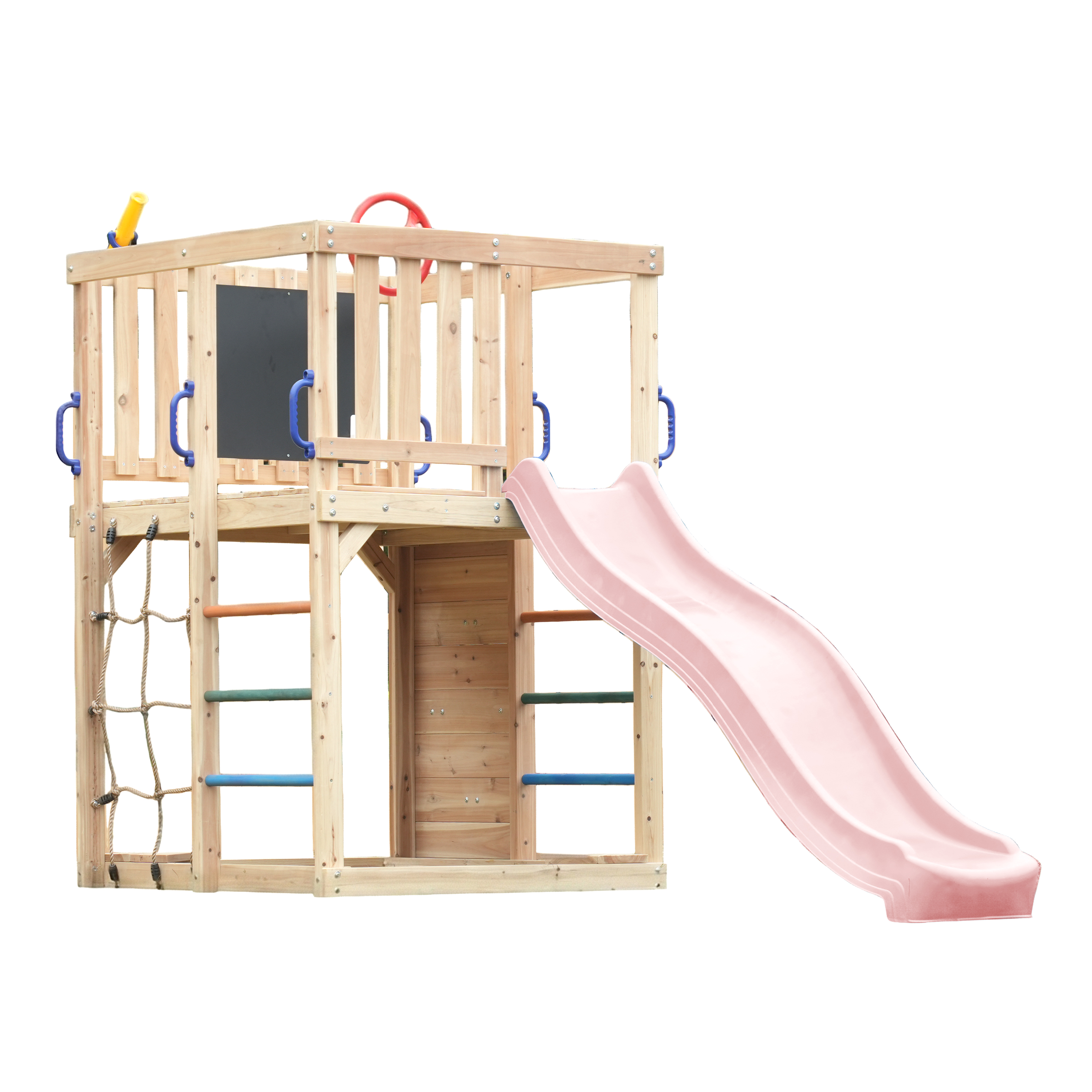 AXI Sam Climbing Frame with Climbing Wall, Climbing Net and Monkey Bars – Pastel Pink Slide