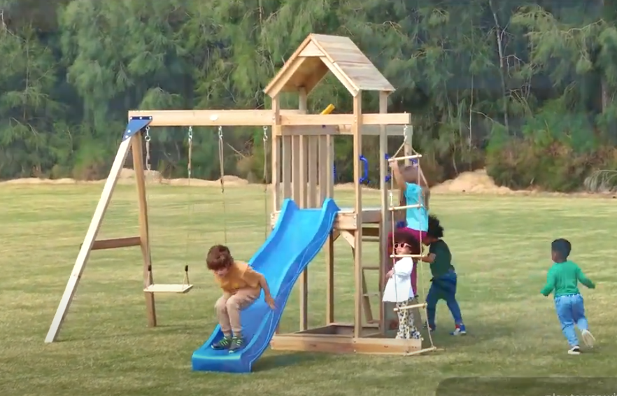 AXI Moos Climbing Frame with Double Swing Set - Blue Slide