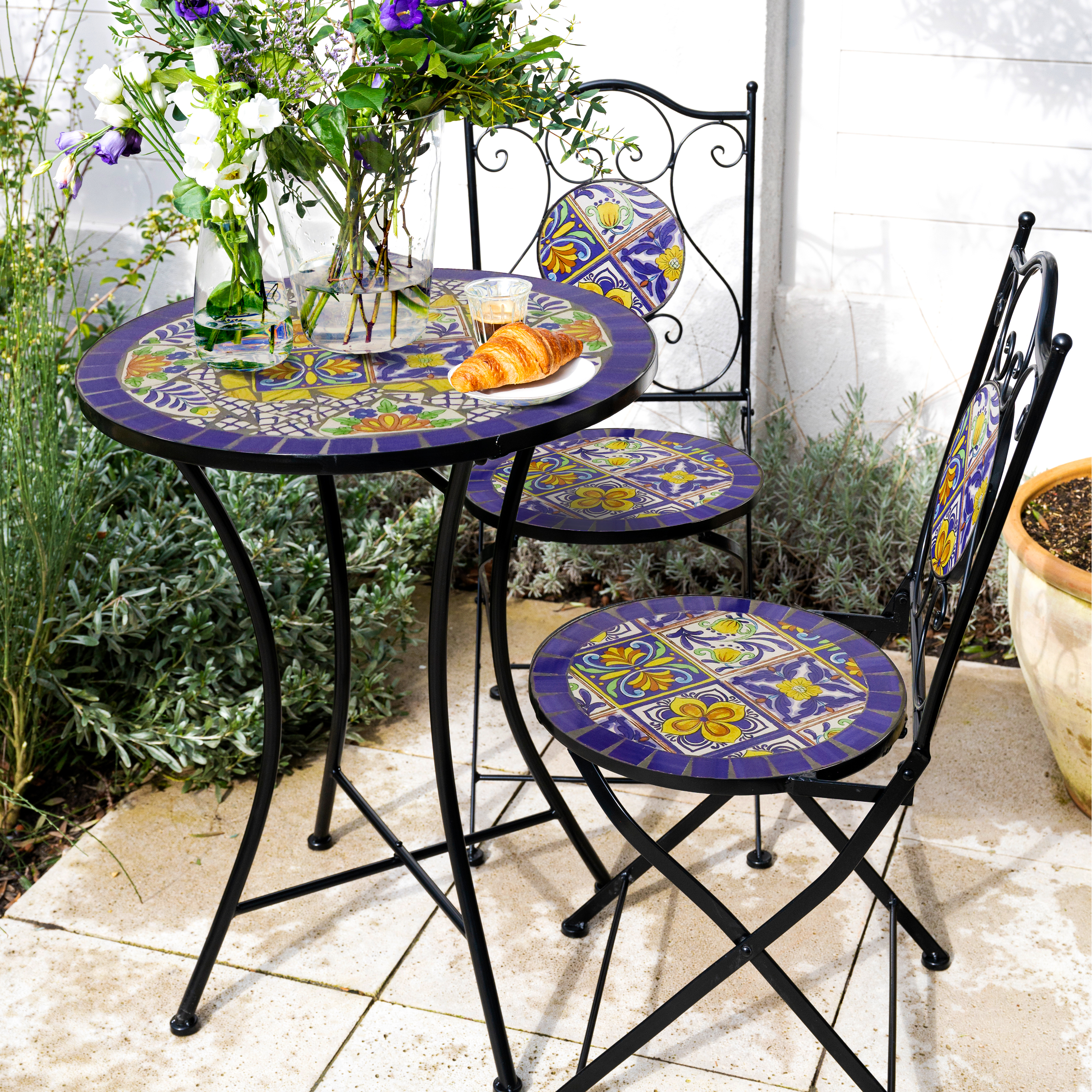 AXI Amélie Bistro Set Mosaic Mediterranean Style - Blue/Yellow