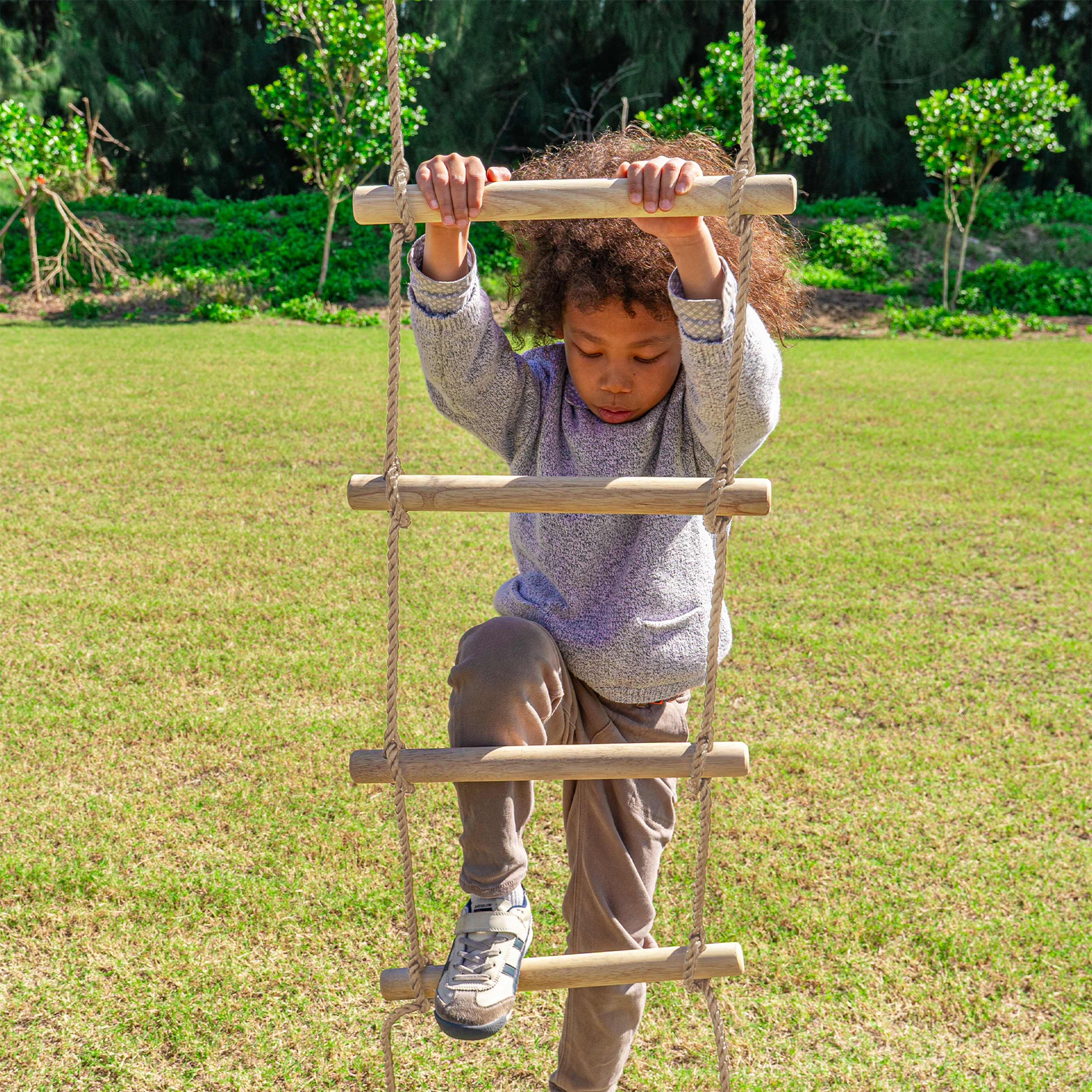 AXI Boris Wooden Playcentre with Swings. Trapeze. Climbing Nets and Monkey Bars – Grey Slide
