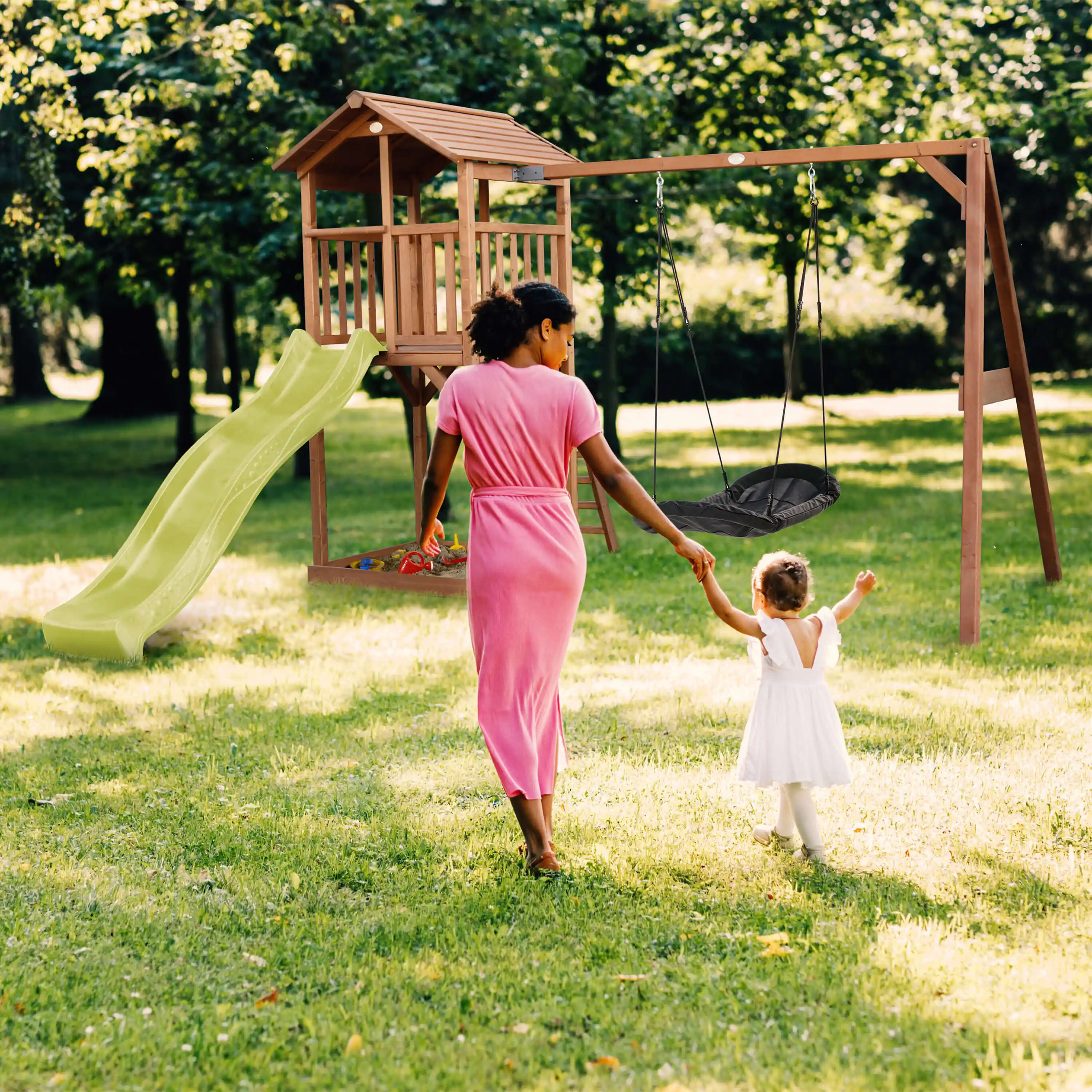 AXI Beach Tower with Roxy Nest Swing Set Brown - Lime Green Slide