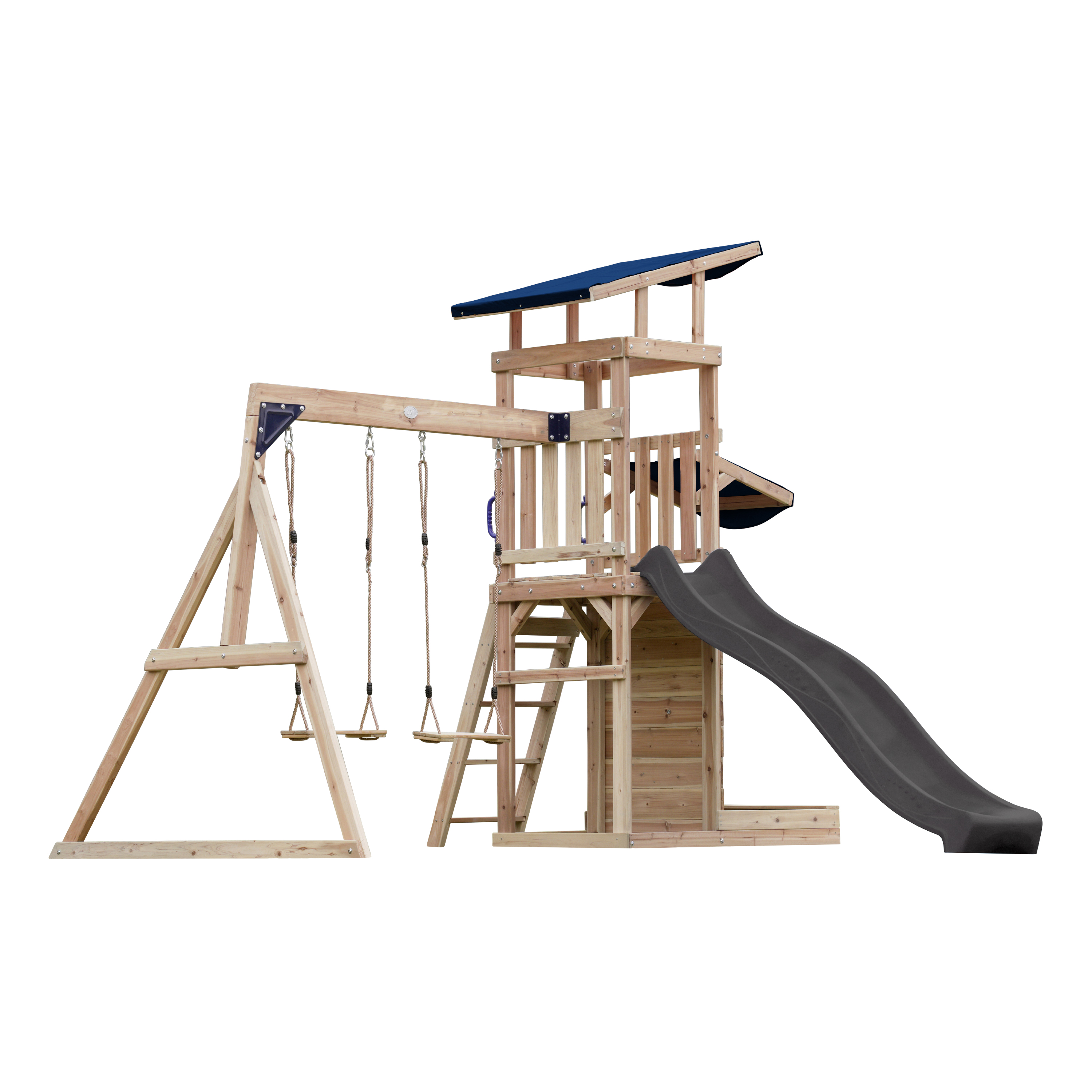 AXI Malik Climbing Frame with Double Swing Set - Grey Slide