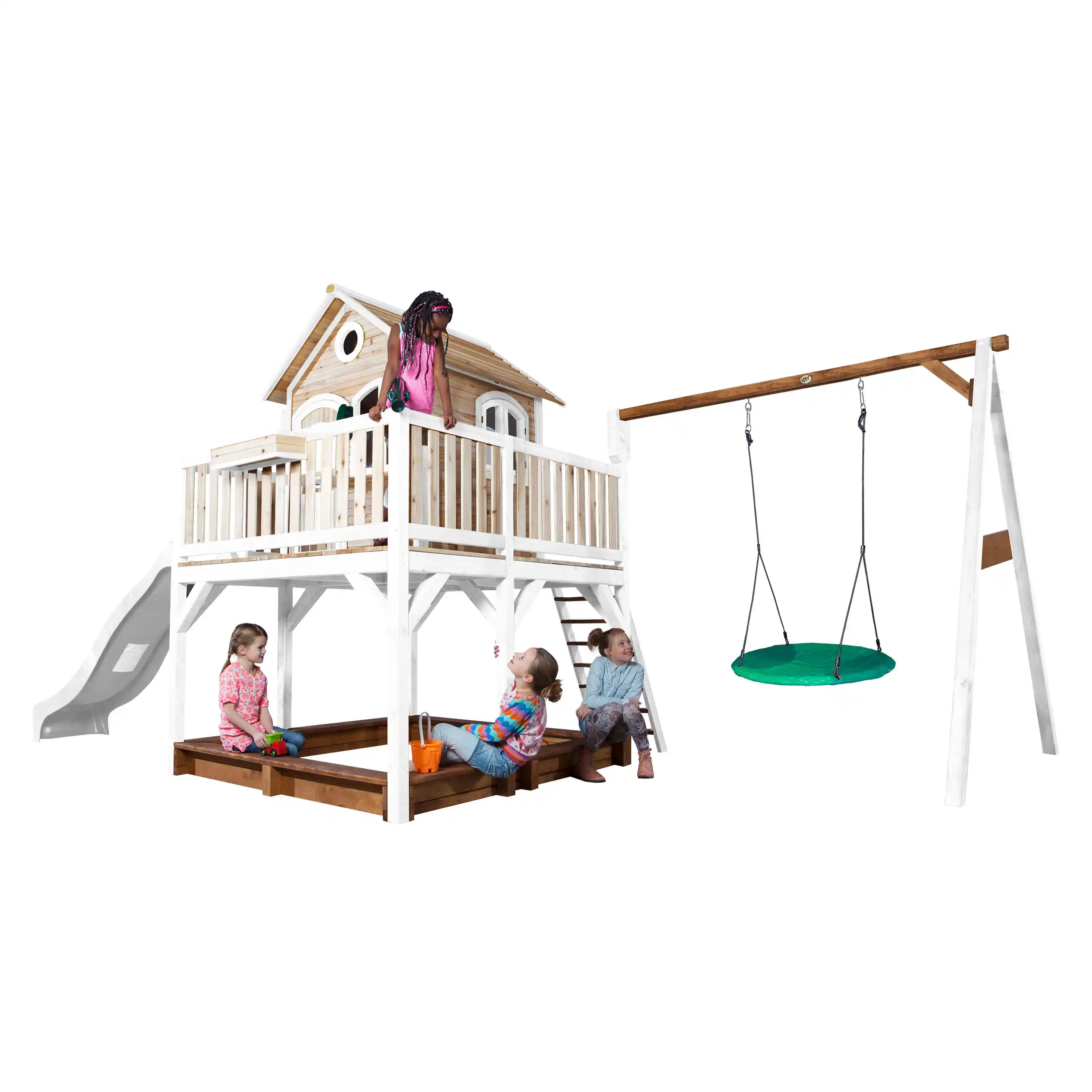 AXI Liam Playhouse with Summer Nest Swing Set Brown/White - White Slide