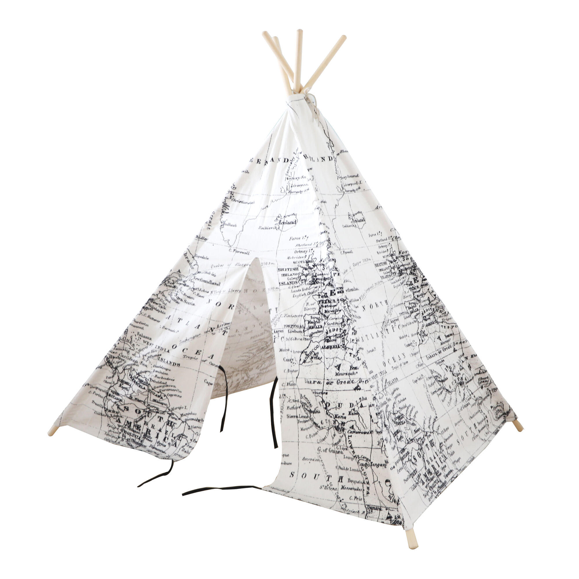 Sunny World Map Teepee Tent - Black/White