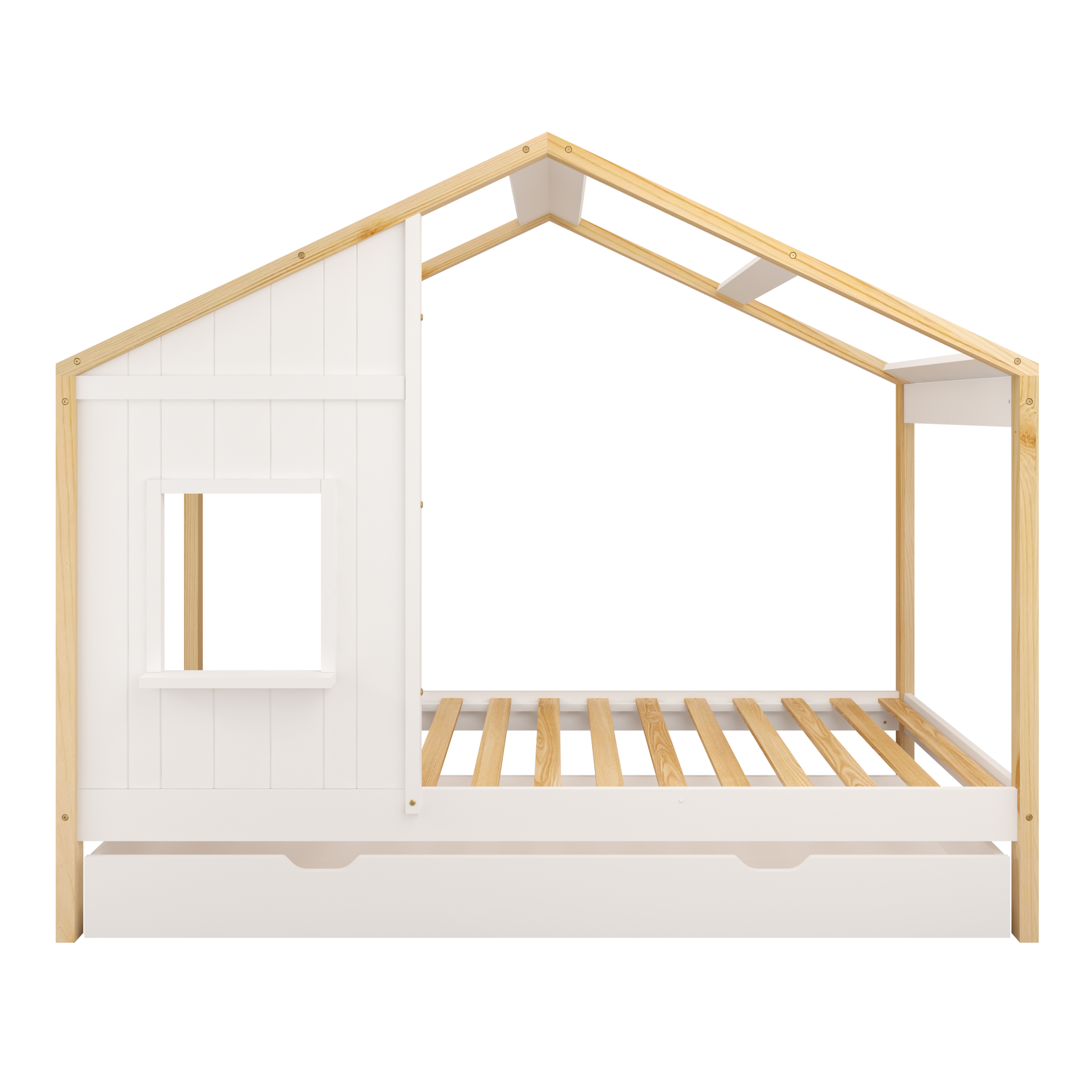 Sunny Beau House Bed with Storage Drawer Brown/White – With Mattress