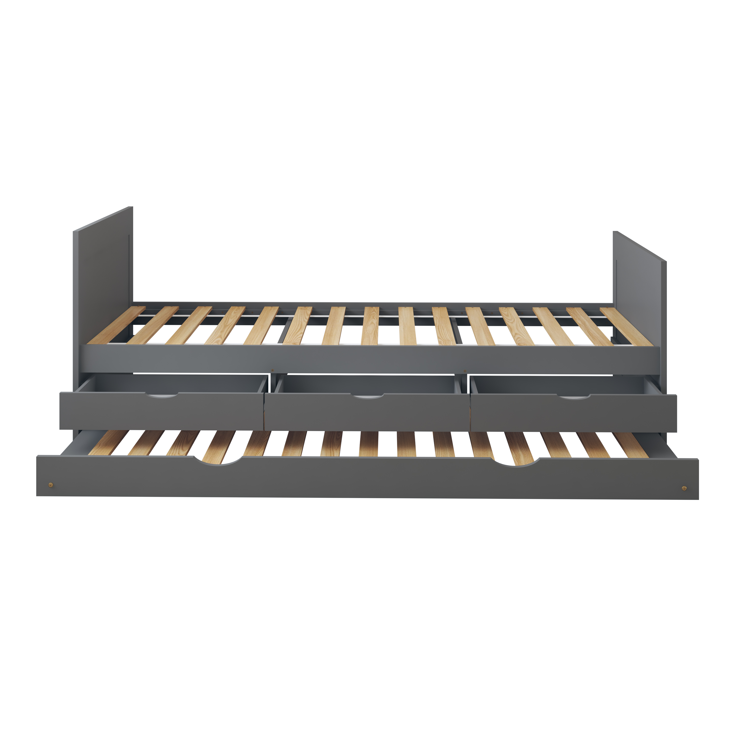 Sunny Eli Kids Bed with Pull-Out Bed and 3 Storage Drawers Grey – With Mattress