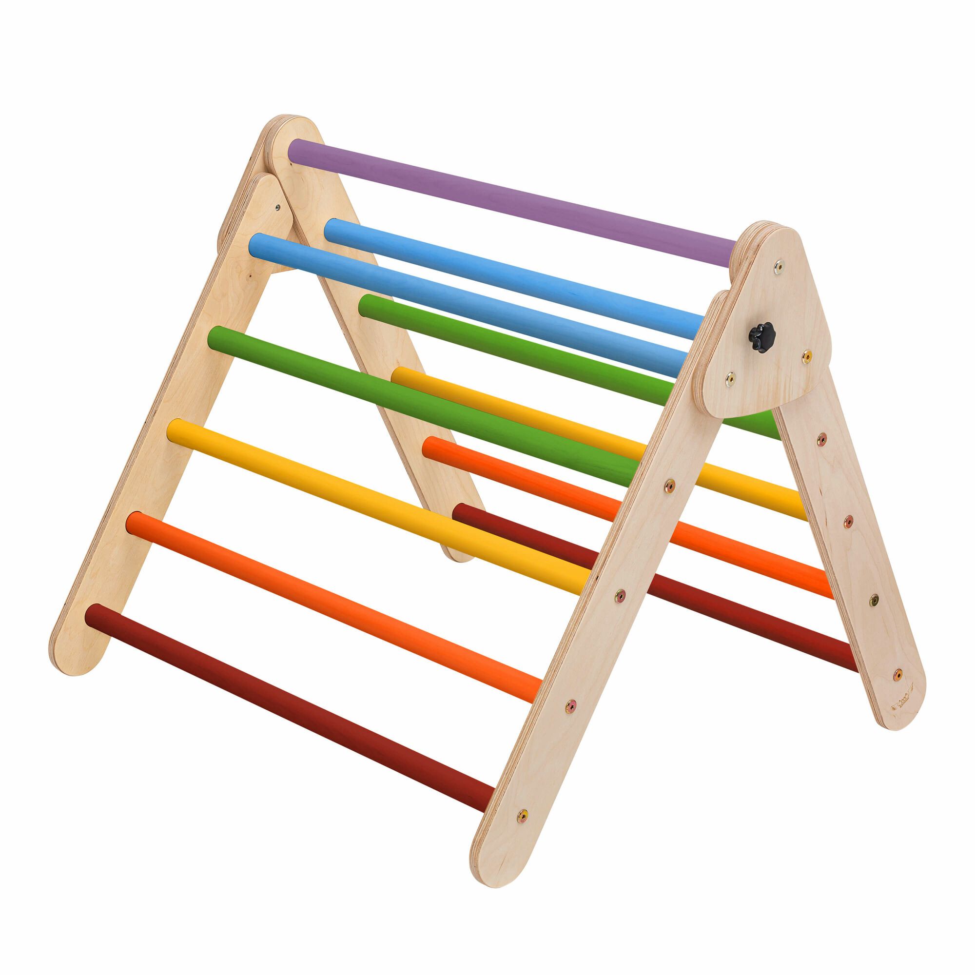 KateHaa Wooden Climbing Triangle with Ladder and Climbing Wall - Rainbow