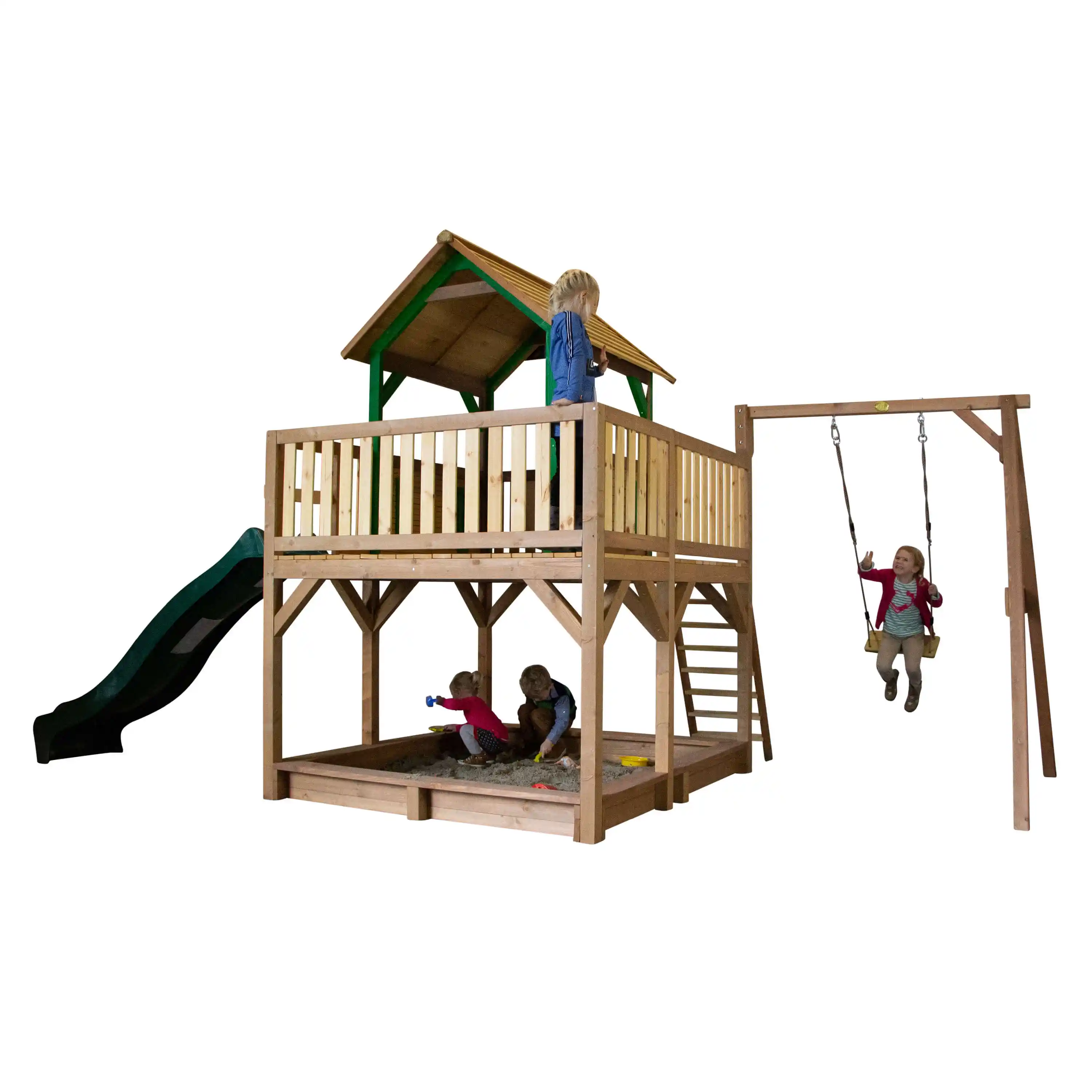 AXI Atka Play Tower with Single Swing Set Brown/Green - Green Slide