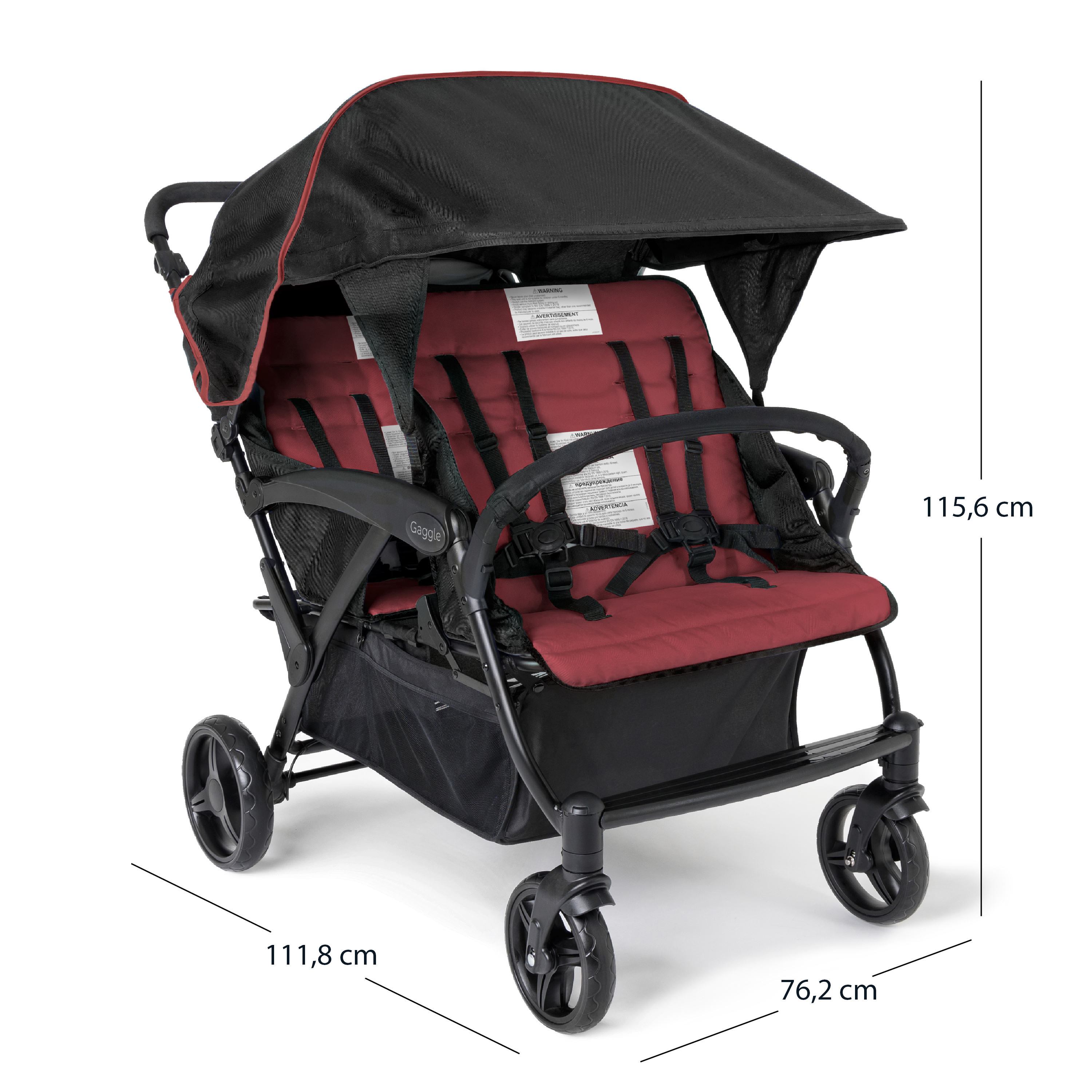 Gaggle Odyssey 4x4 Quad Stroller for 4 Children - Red/Black