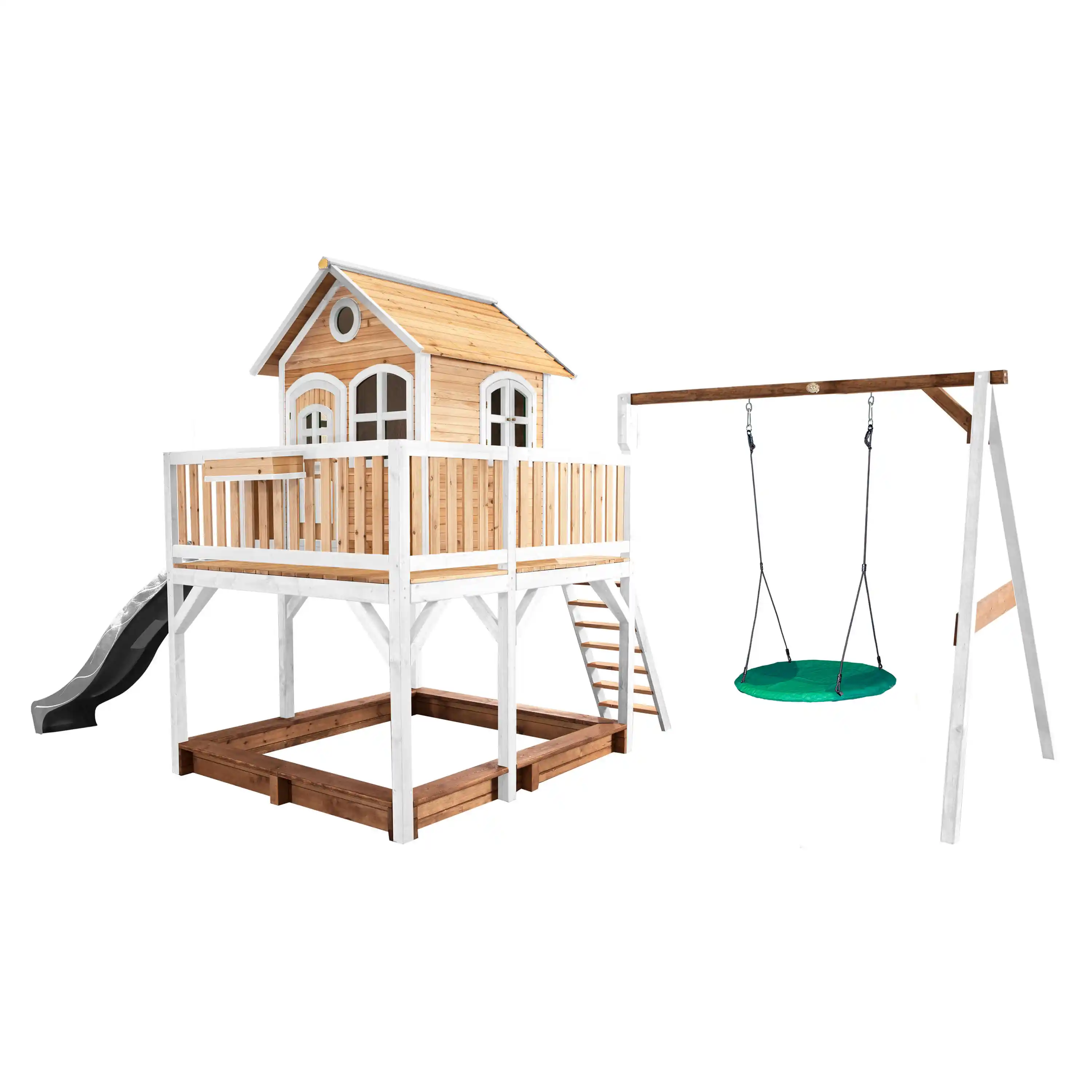 AXI Liam Playhouse with Summer Nest Swing Set Brown/White - Grey Slide