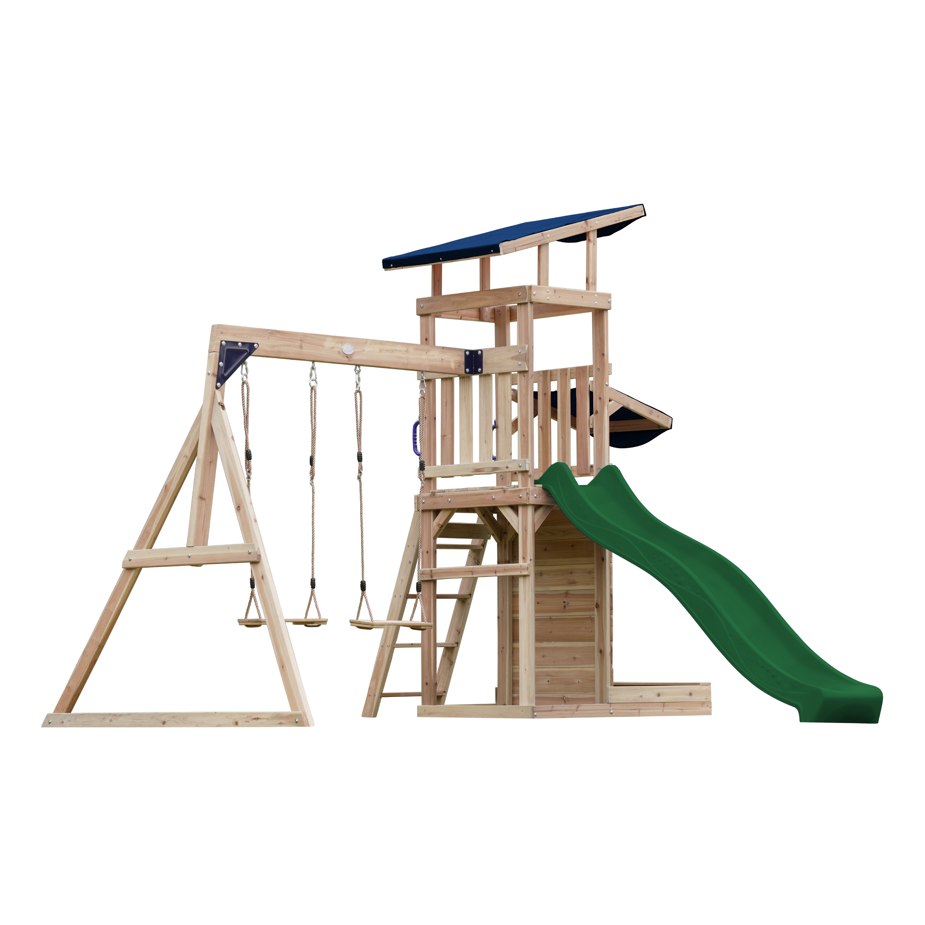 AXI Malik Climbing Frame with Double Swing Set - Green Slide