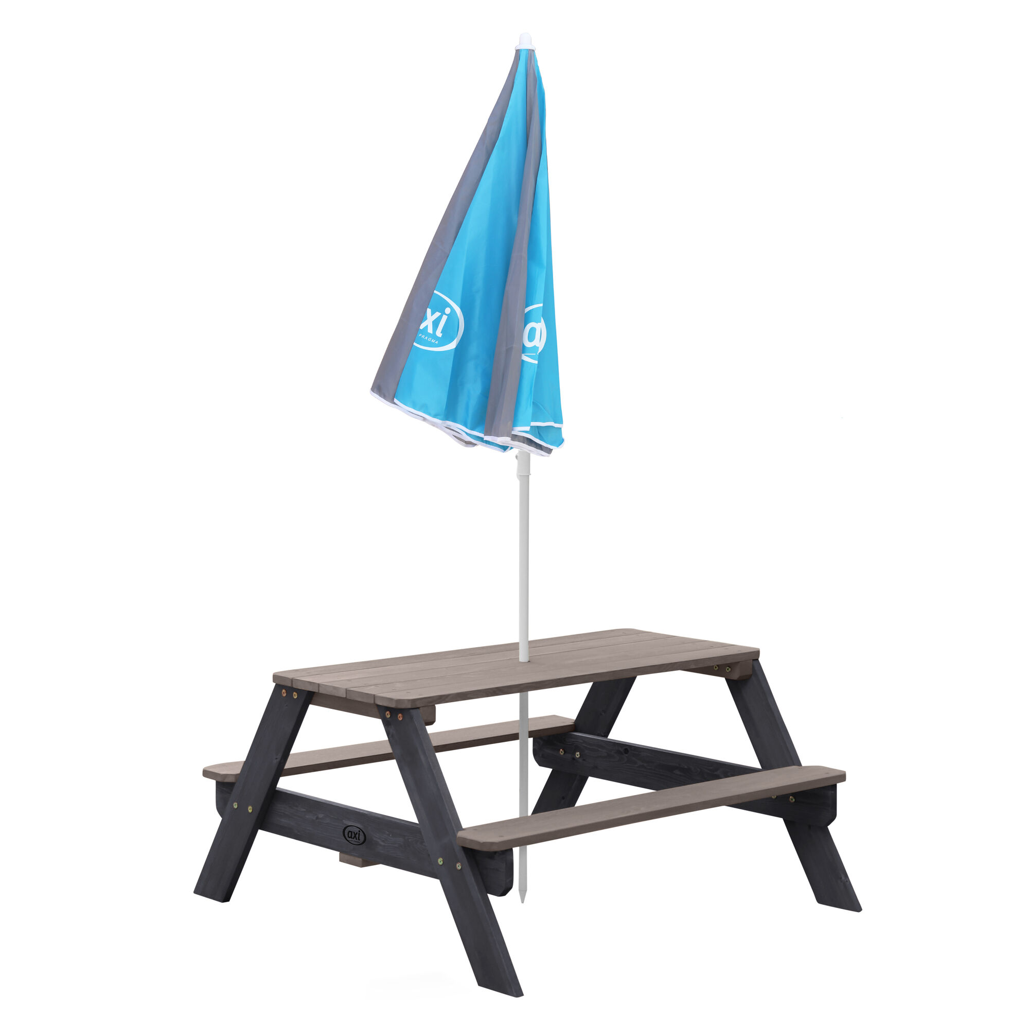 productfoto AXI Nick Picknicktafel Antraciet/grijs - Parasol Blauw/grijs