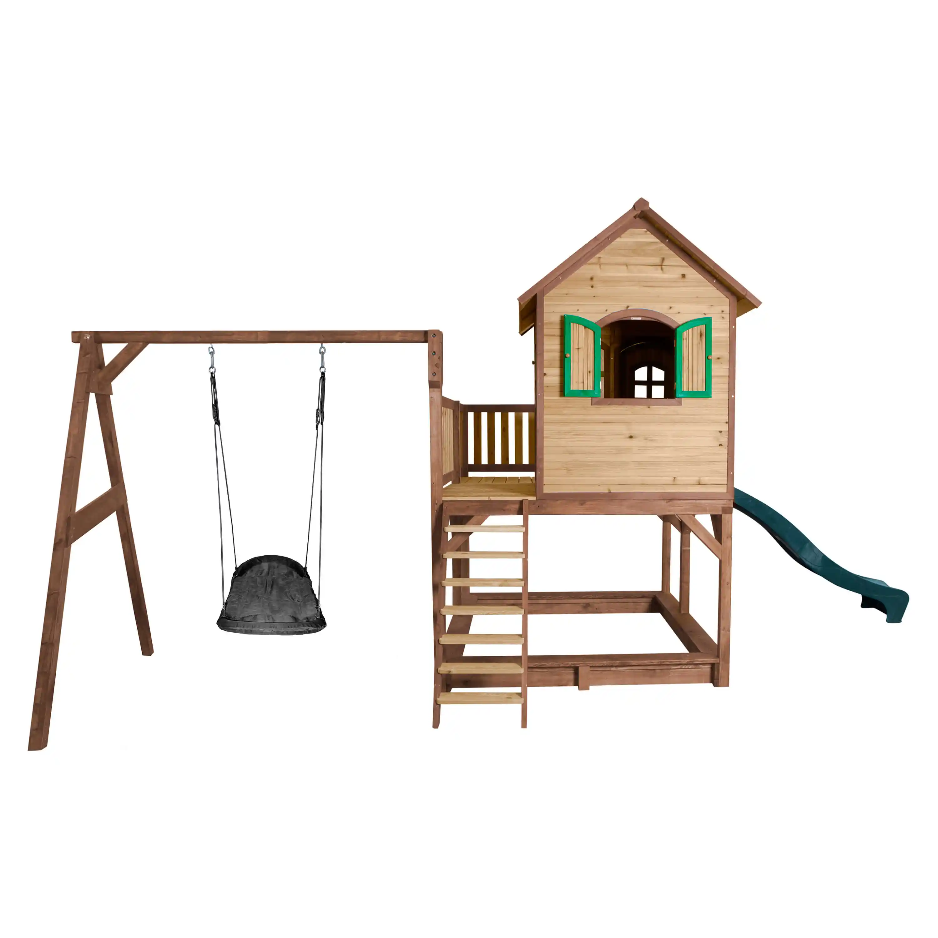 AXI Liam Playhouse with Roxy Nest Swing Set Brown/Green - Green Slide