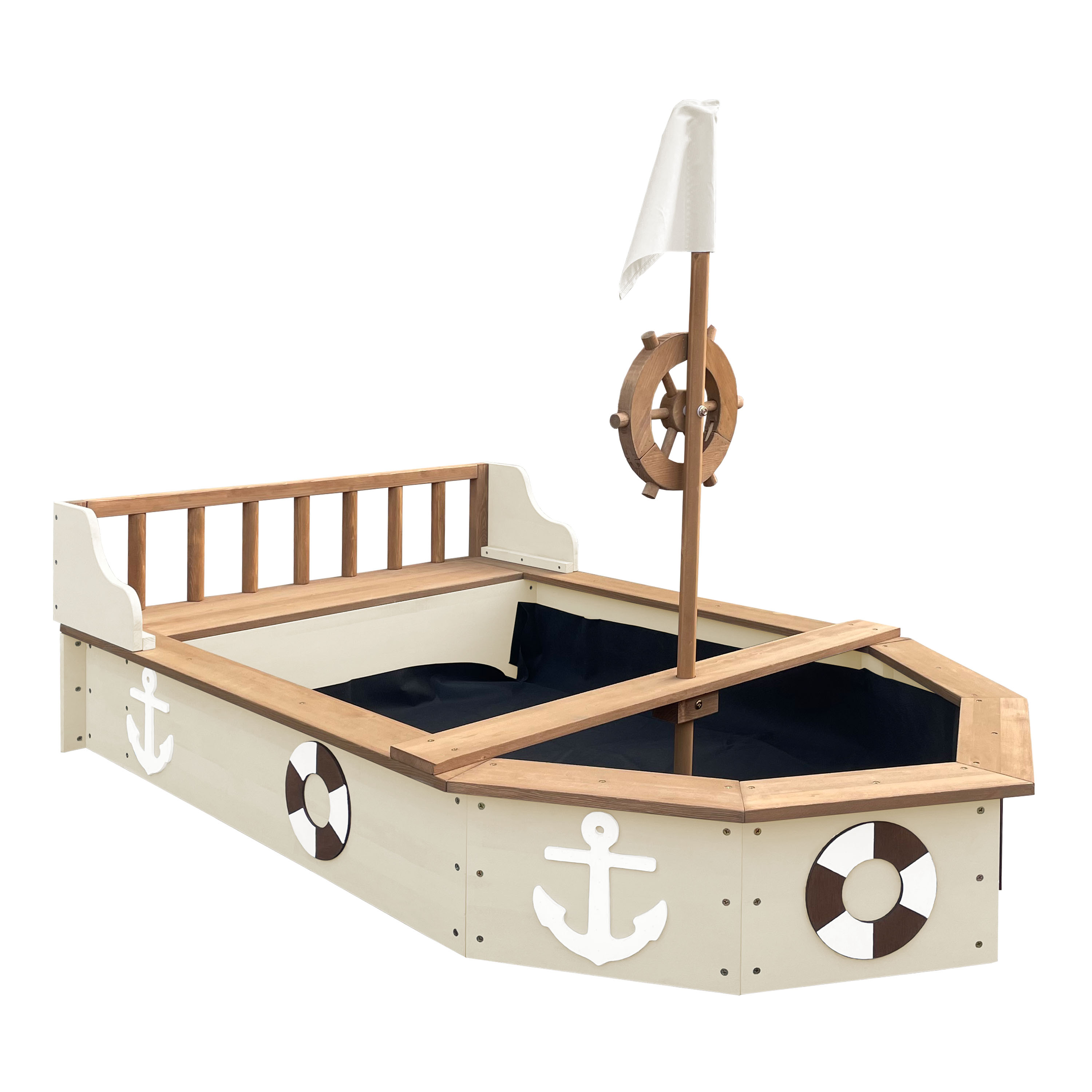 AXI Doris Boat Sandbox with storage bench - 153 x 90 x 100 cm - Beige