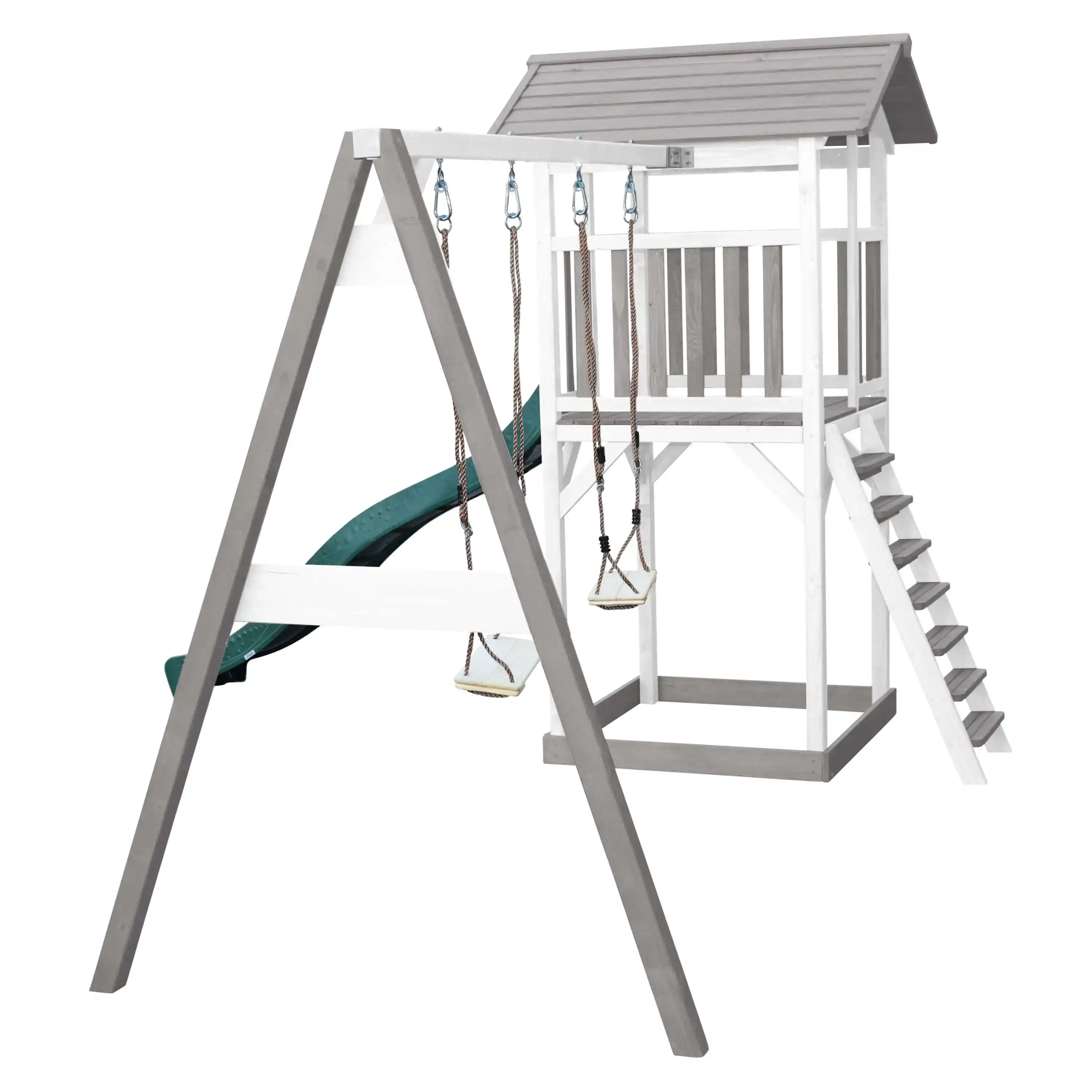 AXI Beach Tower with Double Swing Set Grey/White - Green Slide