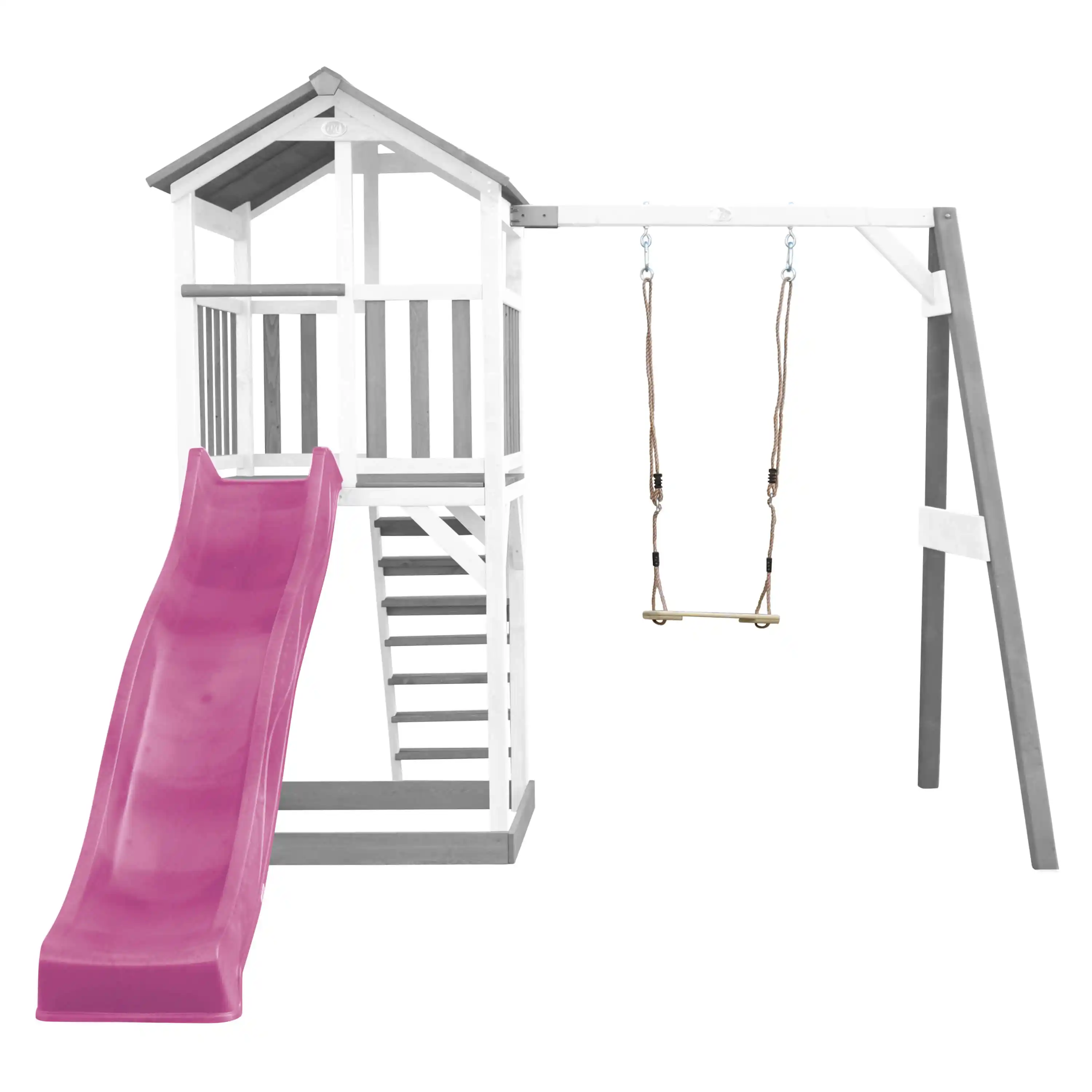 AXI Beach Tower with Single Swing Set Grey/White - Purple Slide