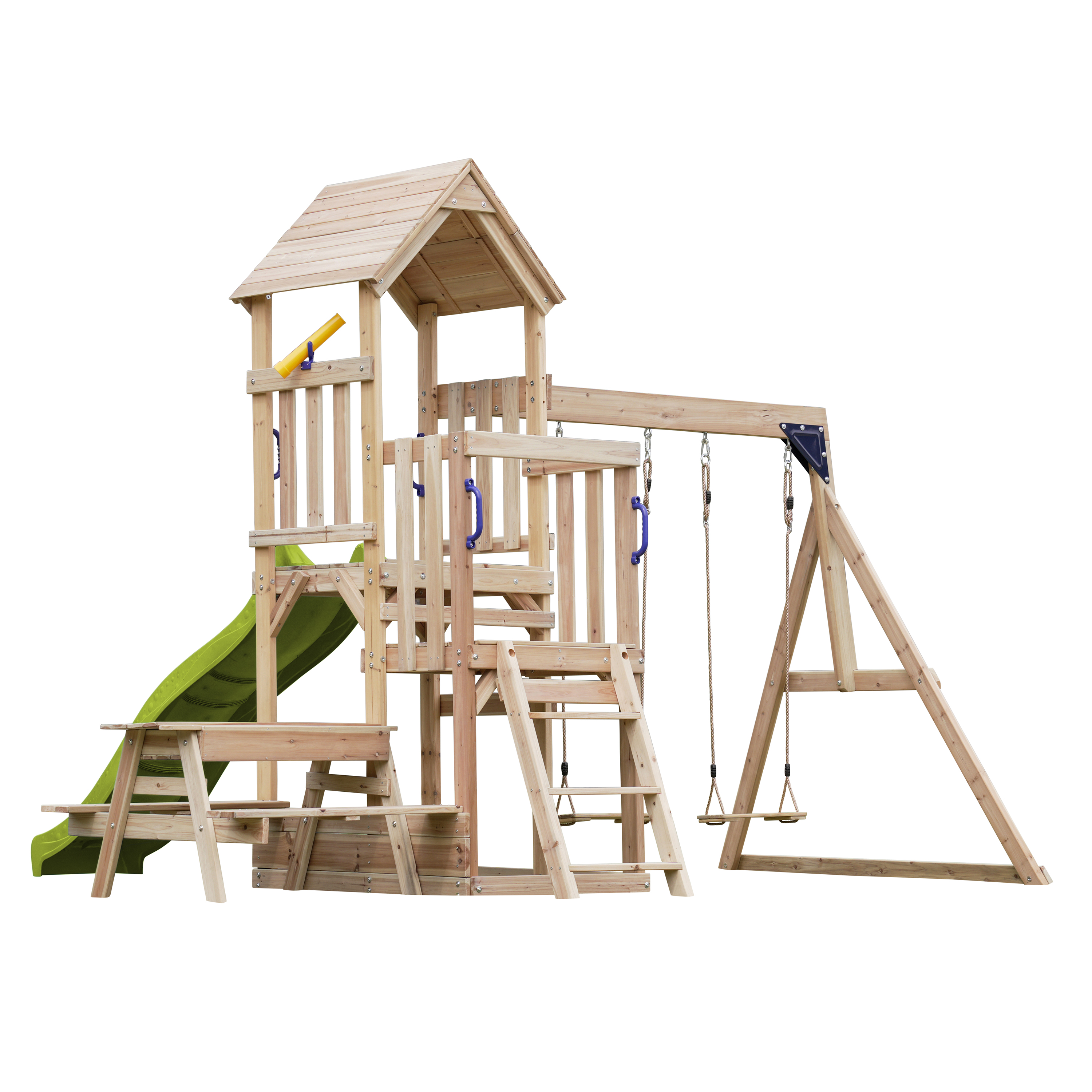 AXI Mette Climbing Frame with Double Swing Set and Picnic Table - Lime Green Slide