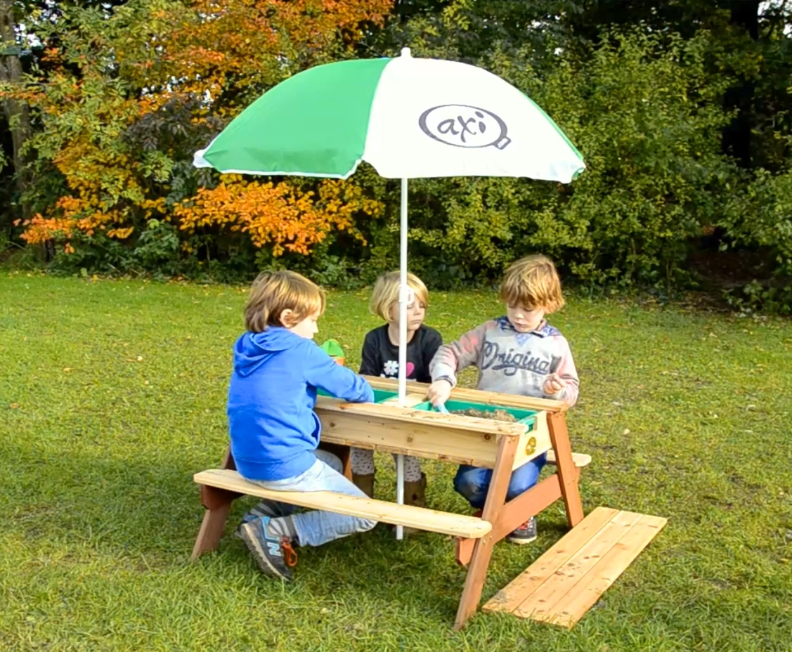 AXI Nick Sand & Water Picnic Table Brown with Umbrella Green/White