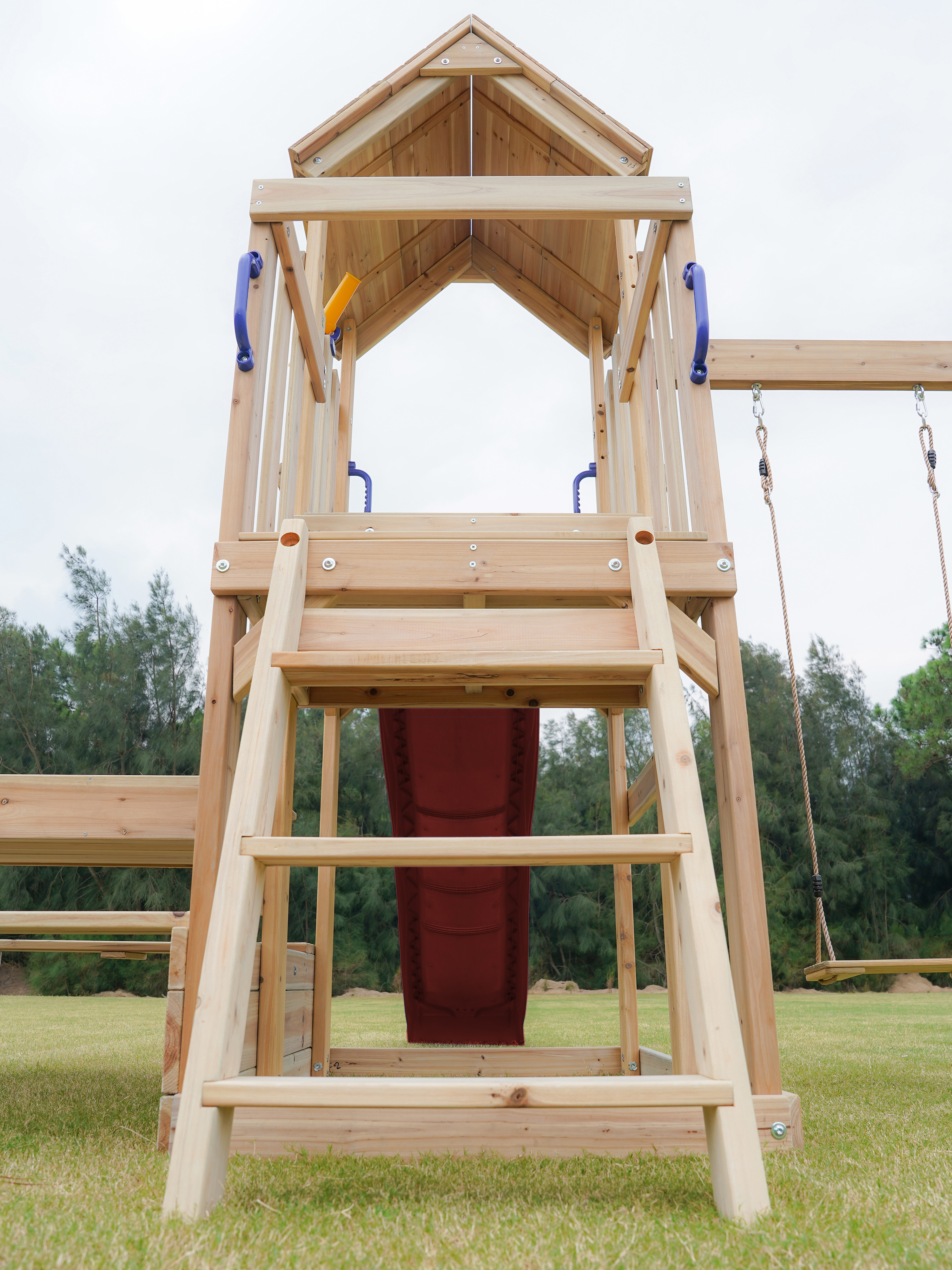 AXI Mette Climbing Frame with Double Swing Set and Picnic Table - Red Slide