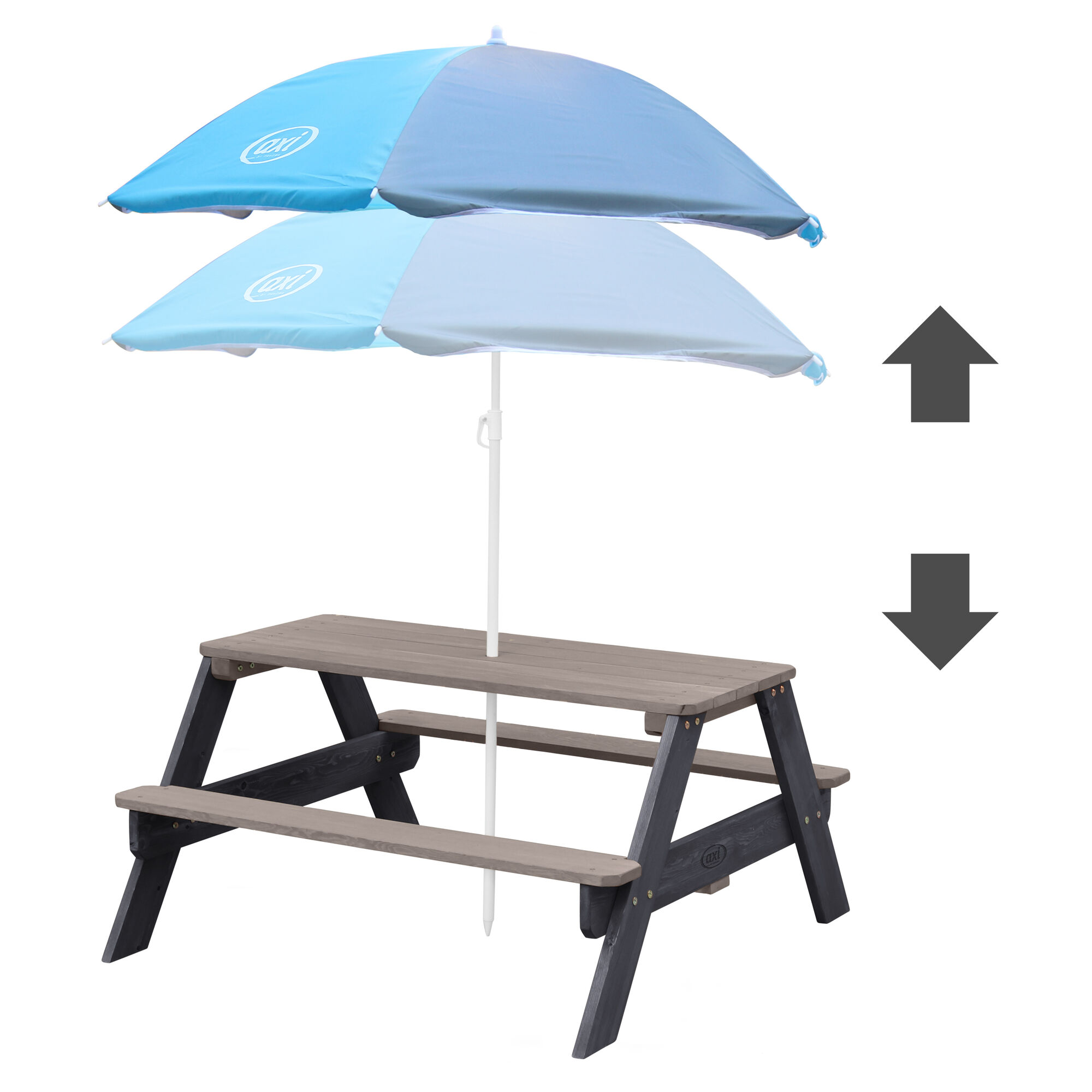 productfoto AXI Nick Picknicktafel Antraciet/grijs - Parasol Blauw/grijs