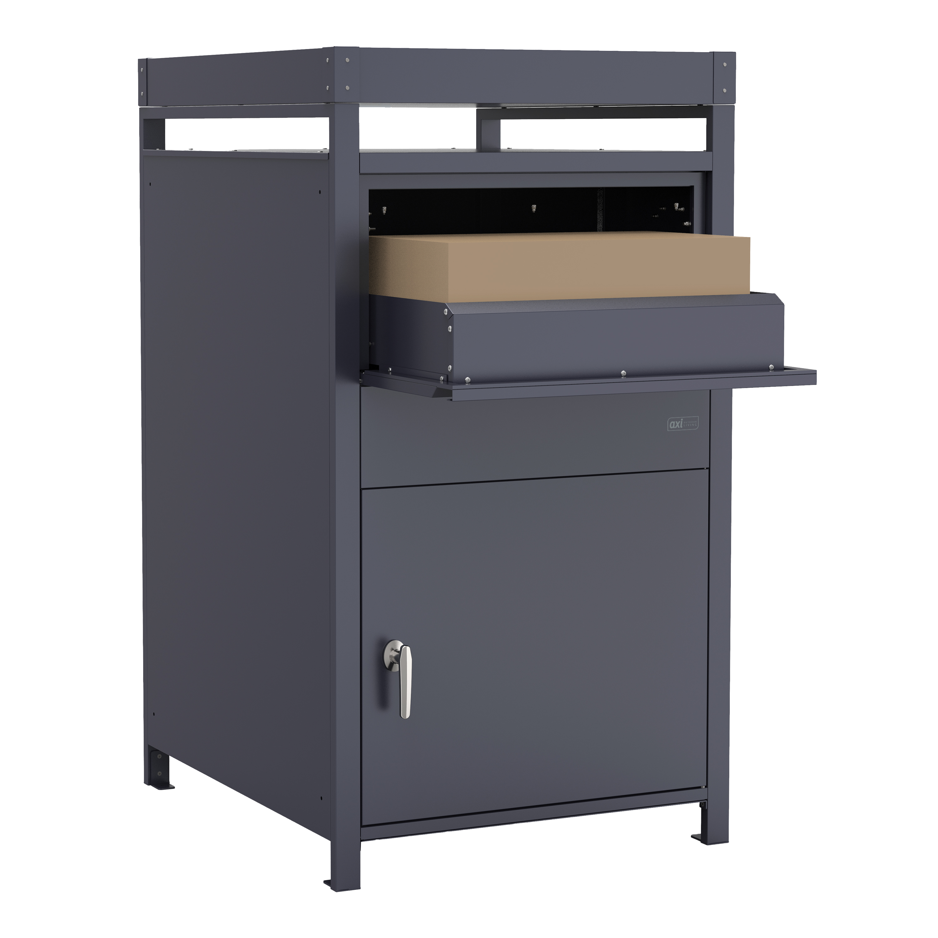 AXI Leon Bin Storage with Louis Parcel Postbox Anthracite – 4 Garbage Bins