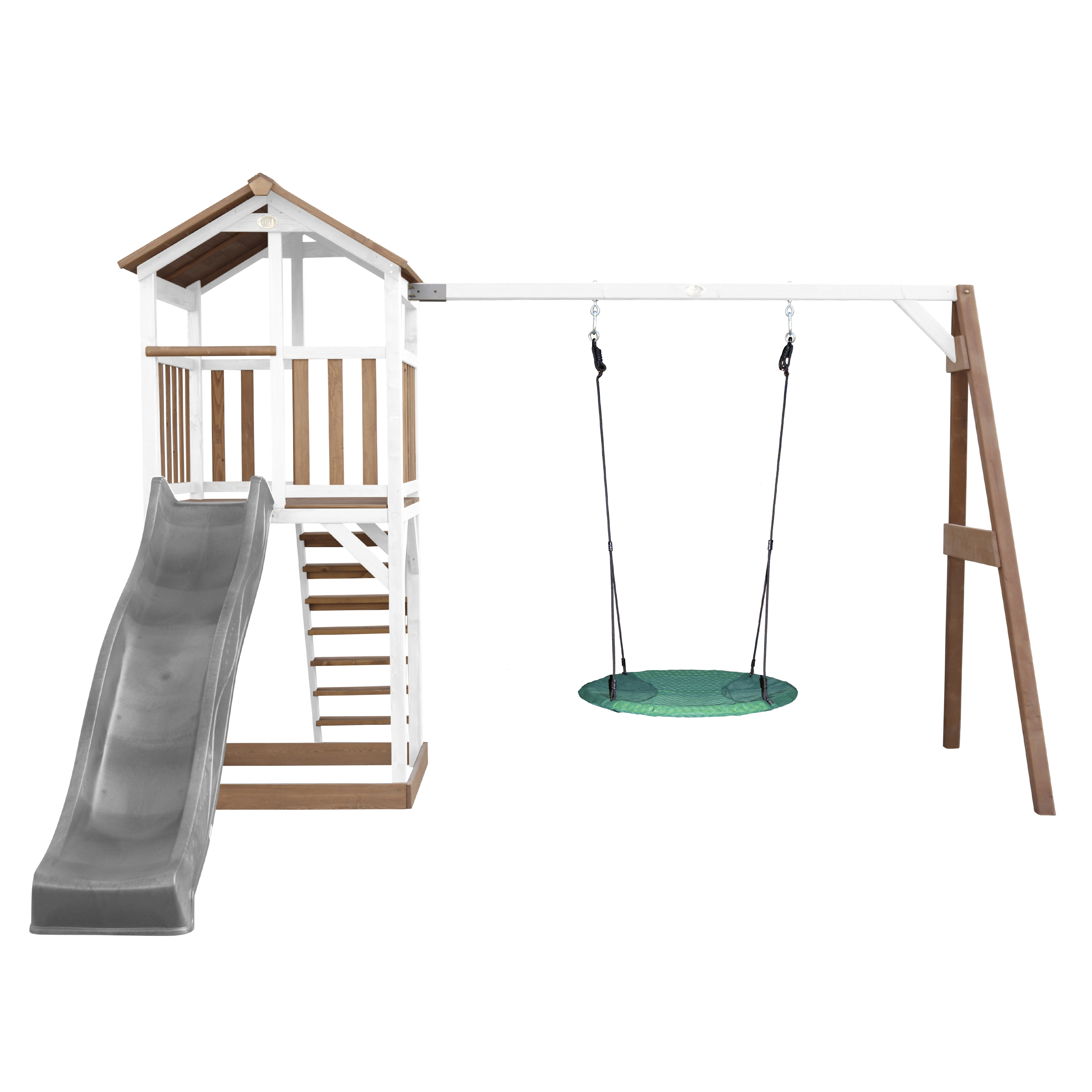 AXI Beach Tower with Summer Nest Swing Set Brown/White - Grey Slide