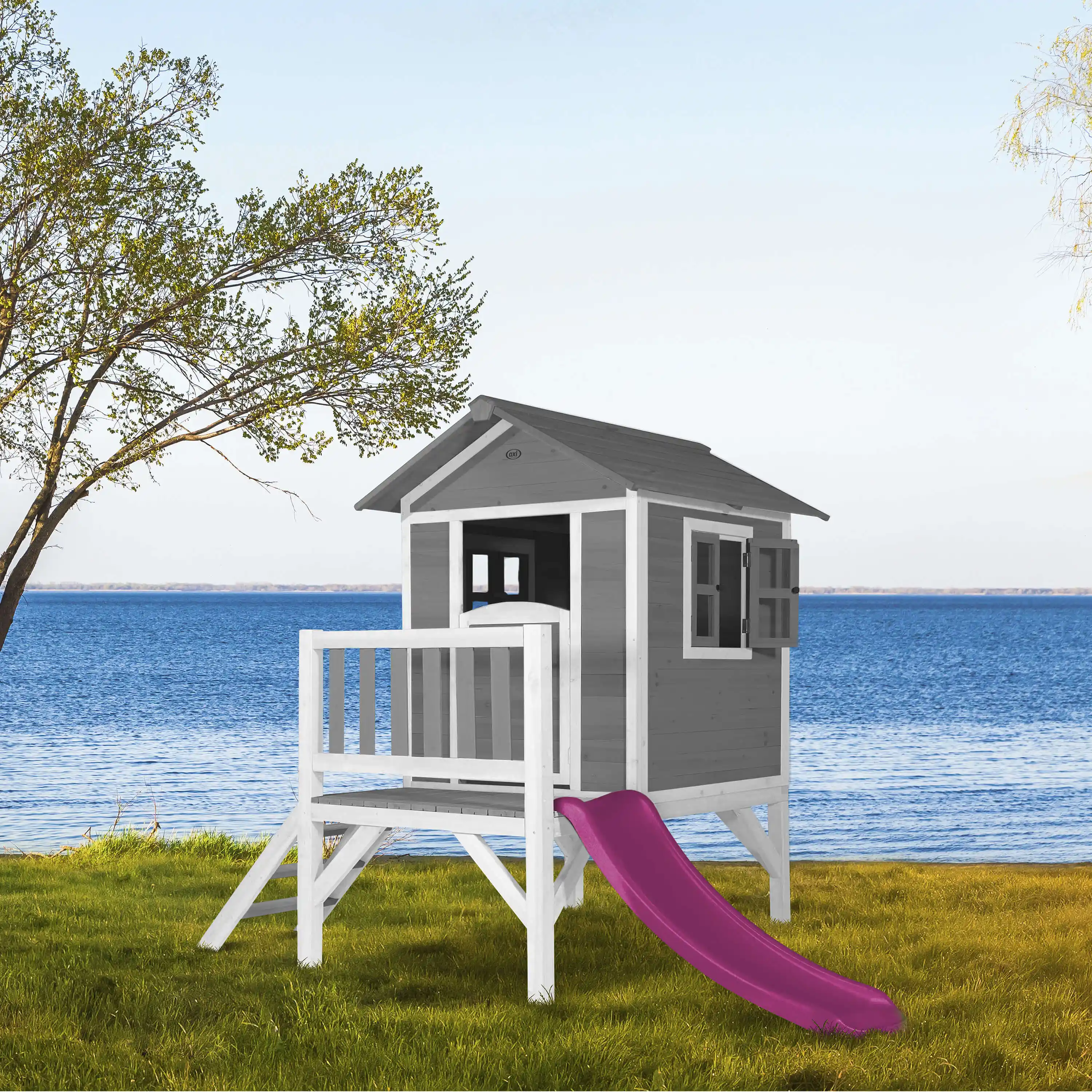 AXI Lodge XL Playhouse Cool Grey - Purple Slide