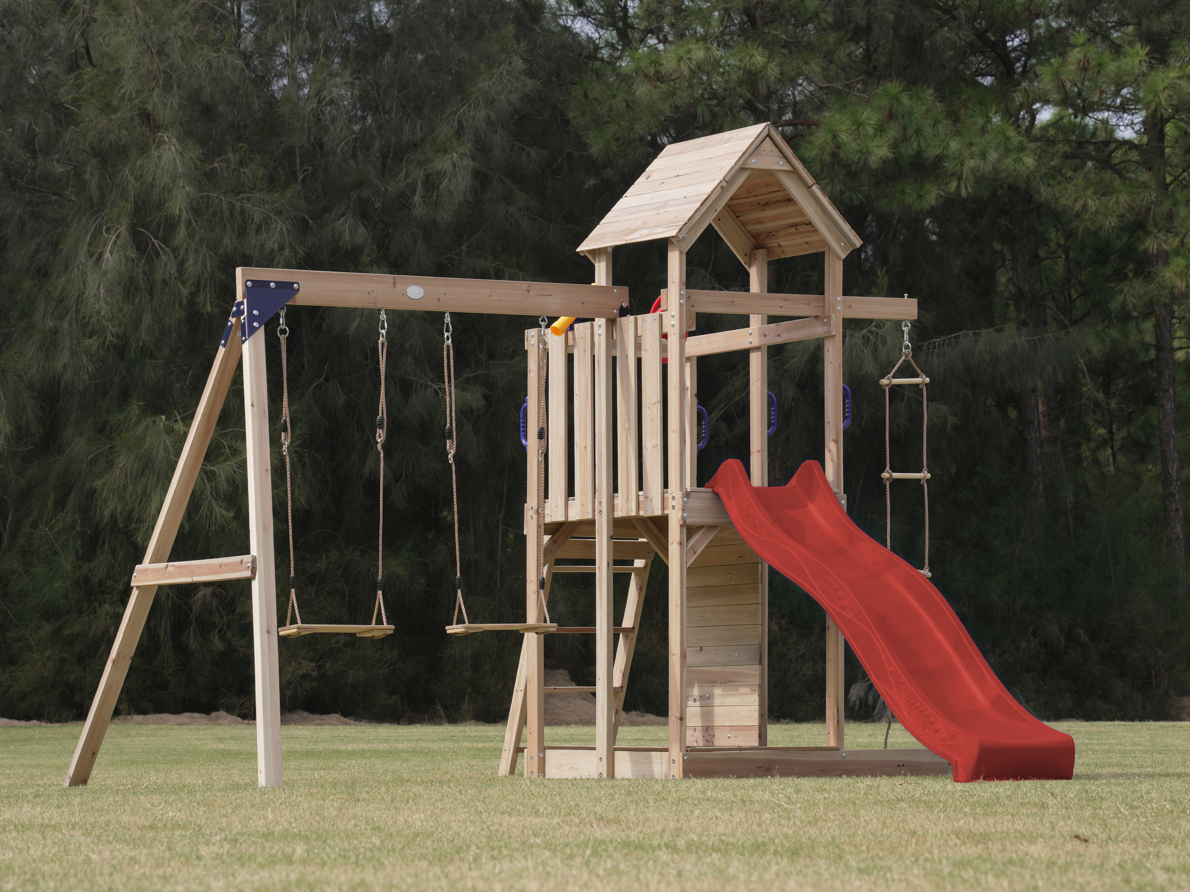 AXI Moos Climbing Frame with Double Swing Set - Red Slide