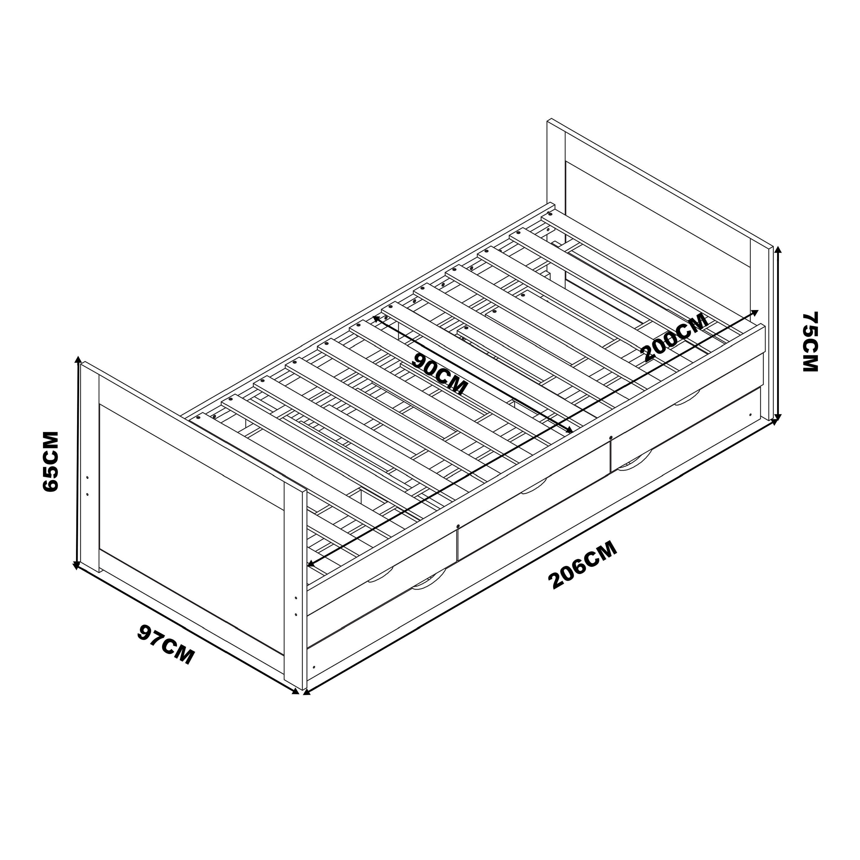 Sunny Eli Kids Bed with Trundle and 3 Storage Drawers Grey – Without Mattress