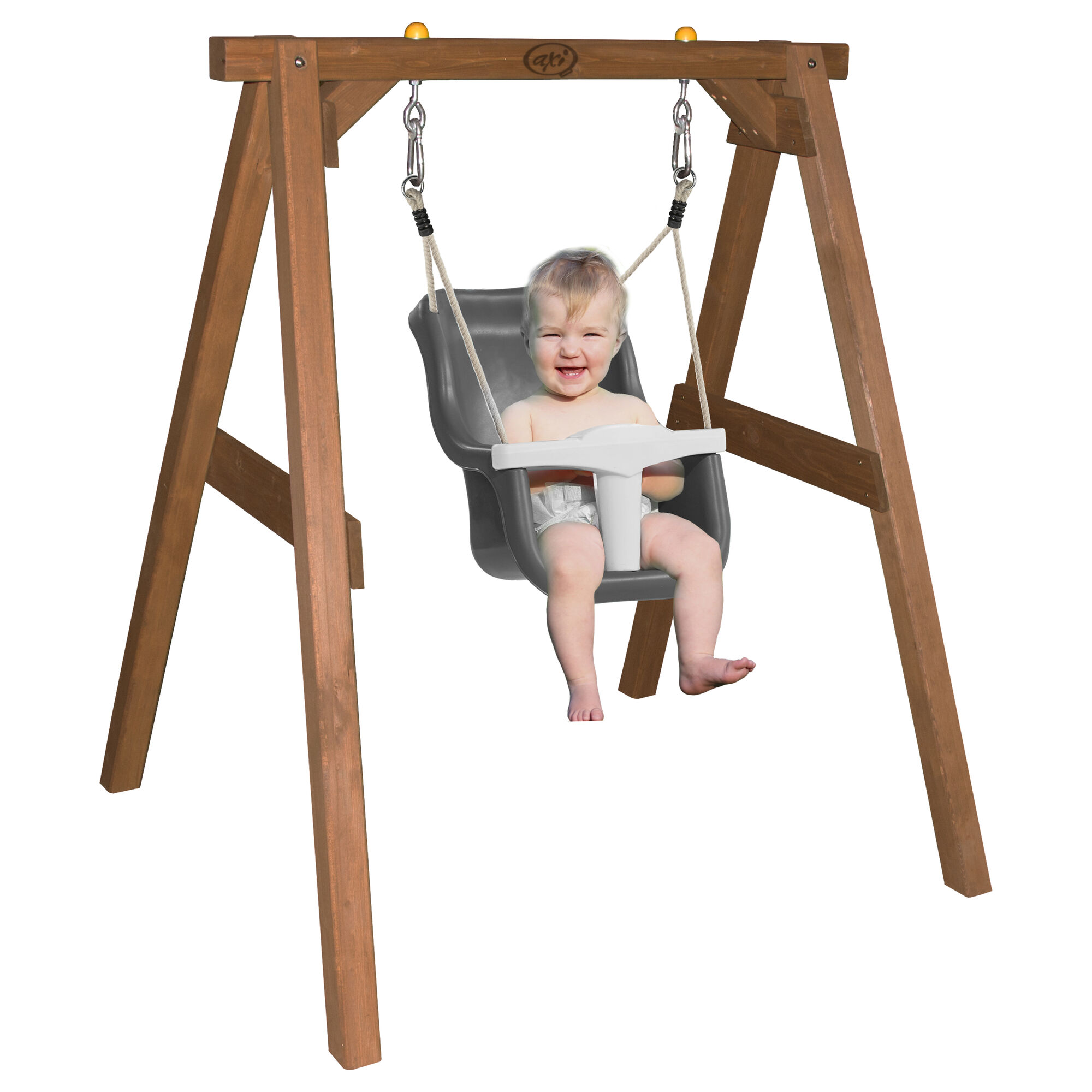 productfoto-mensen AXI Baby Schommel Bruin met zitje Grijs/wit