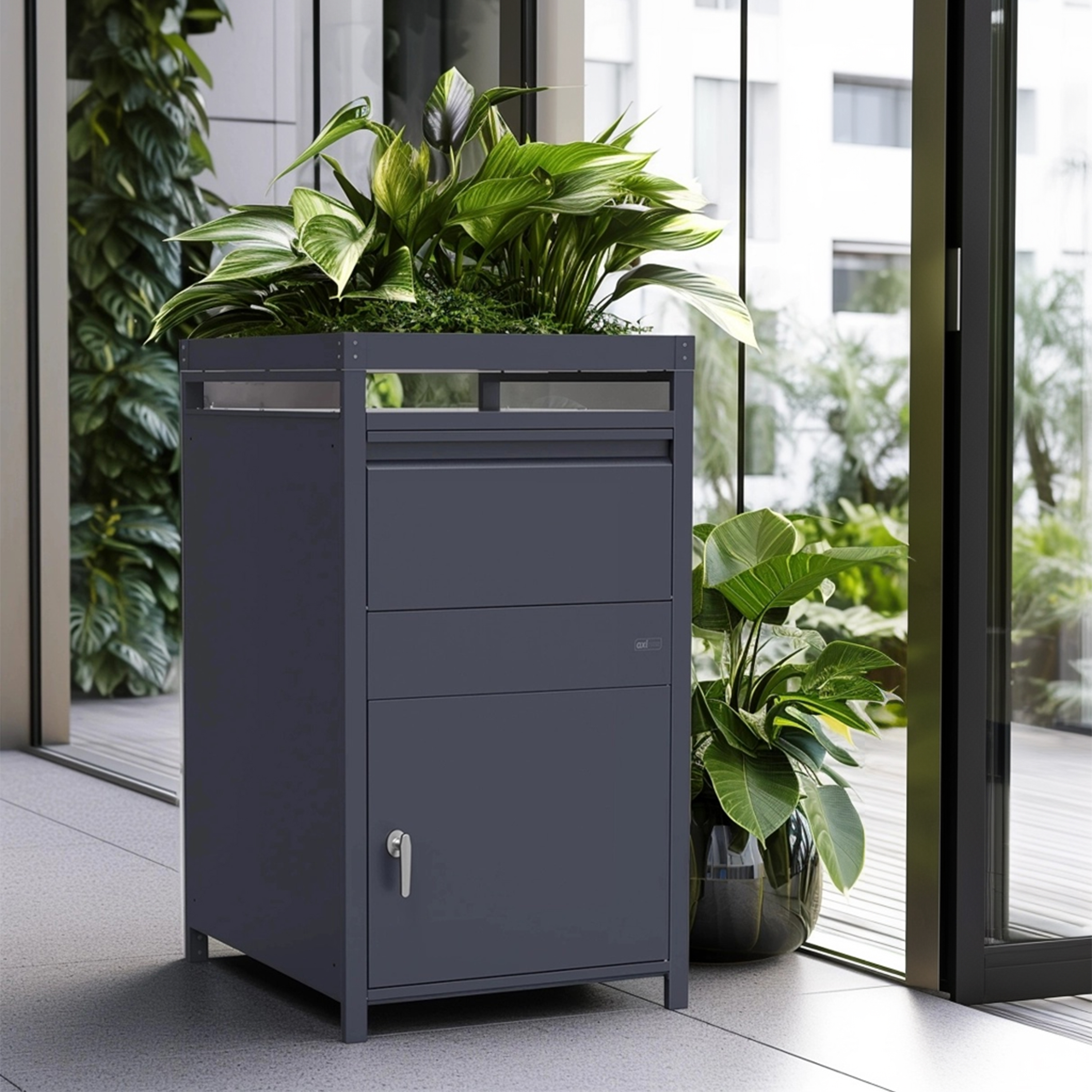 AXI Louis Metal Parcel Mailbox in Anthracite with Planter