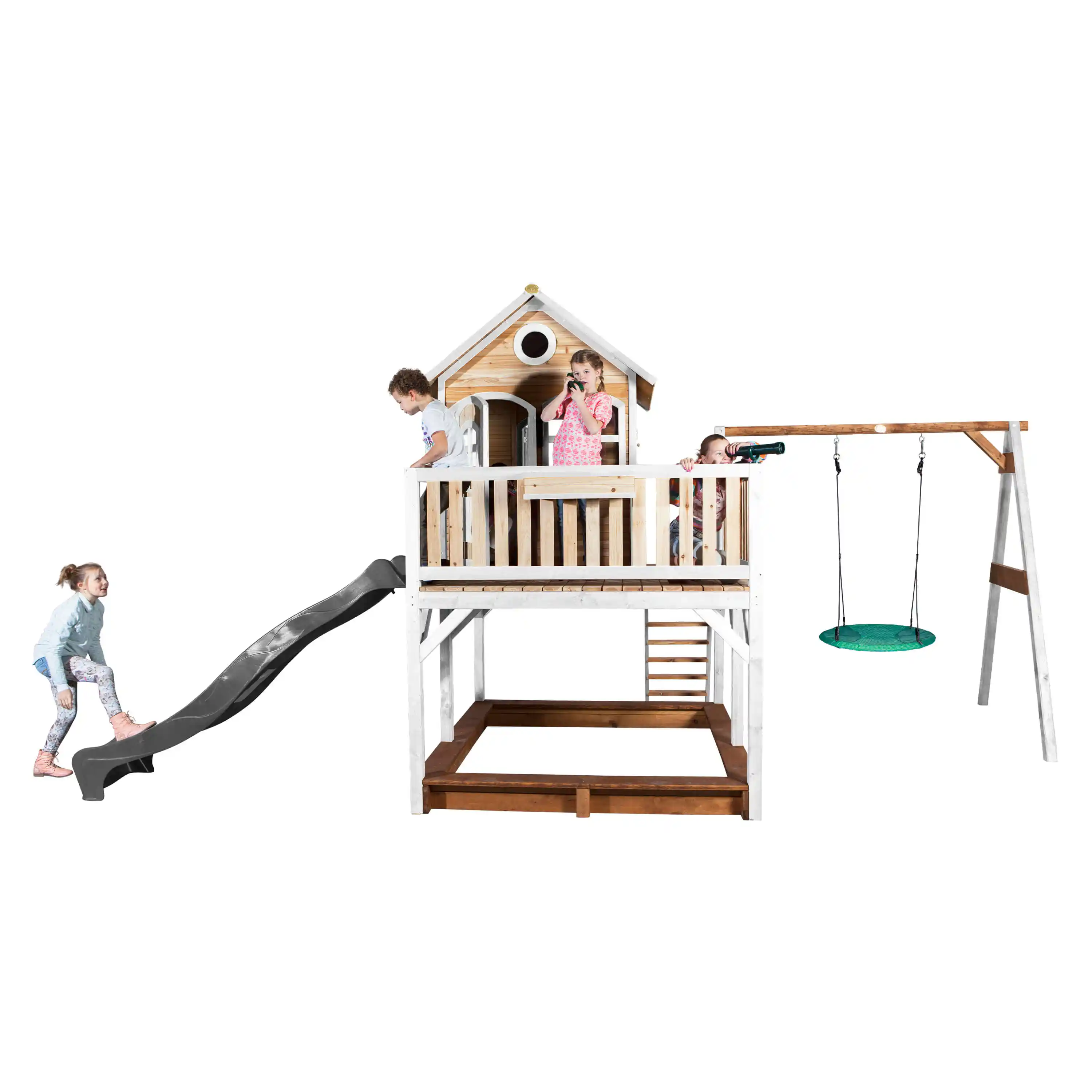 AXI Liam Playhouse with Summer Nest Swing Set Brown/White - Grey Slide