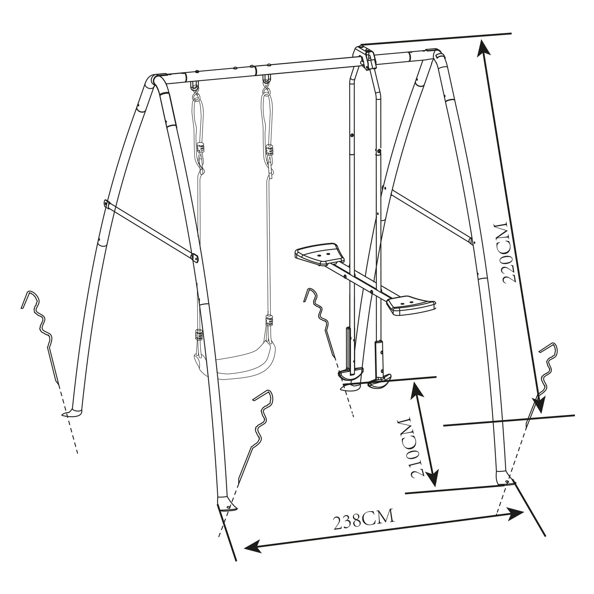 AXI Metal Swing Set with One and Two person Swing - Anthracite/Cream