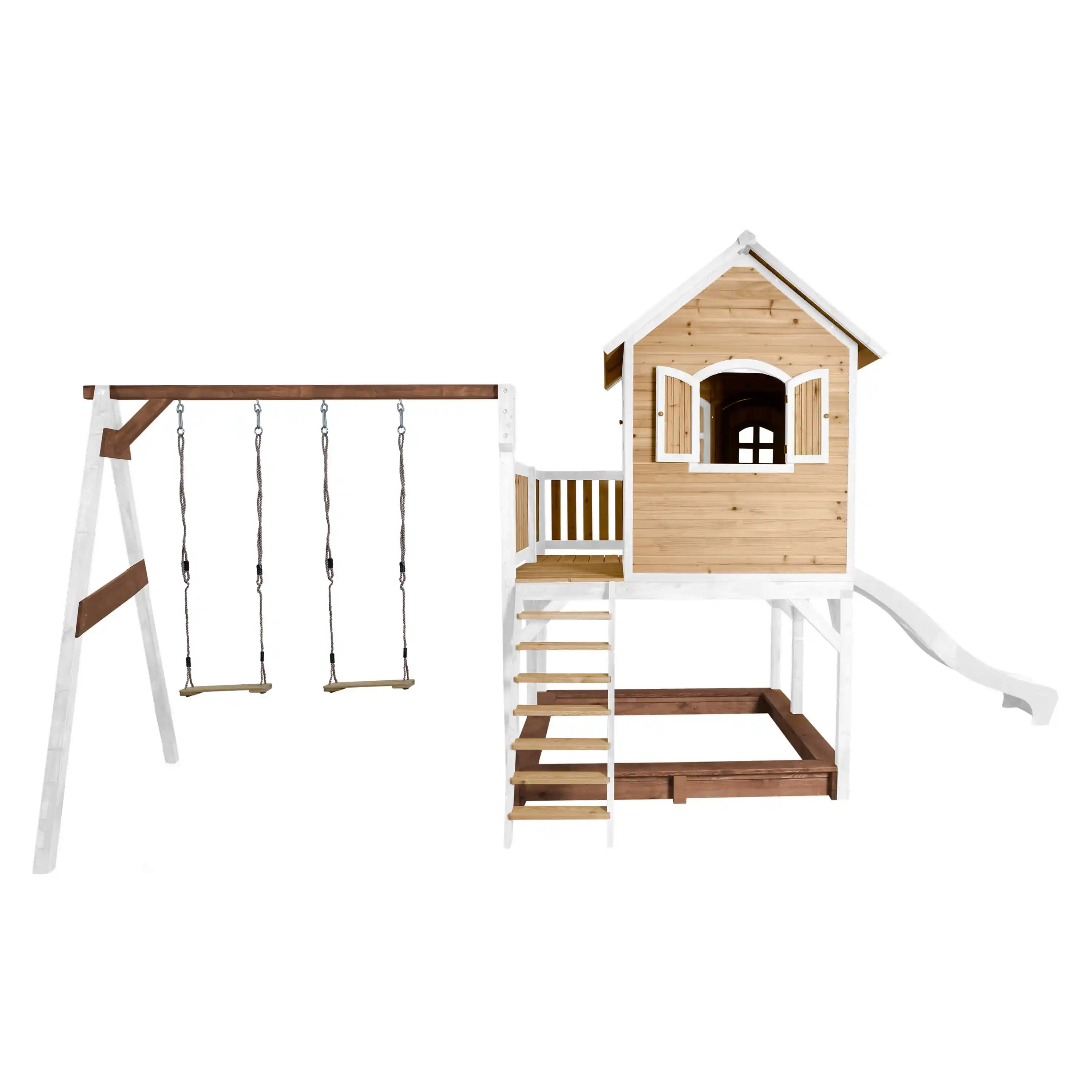 AXI Liam Playhouse with Double Swing Set Brown/White - White Slide