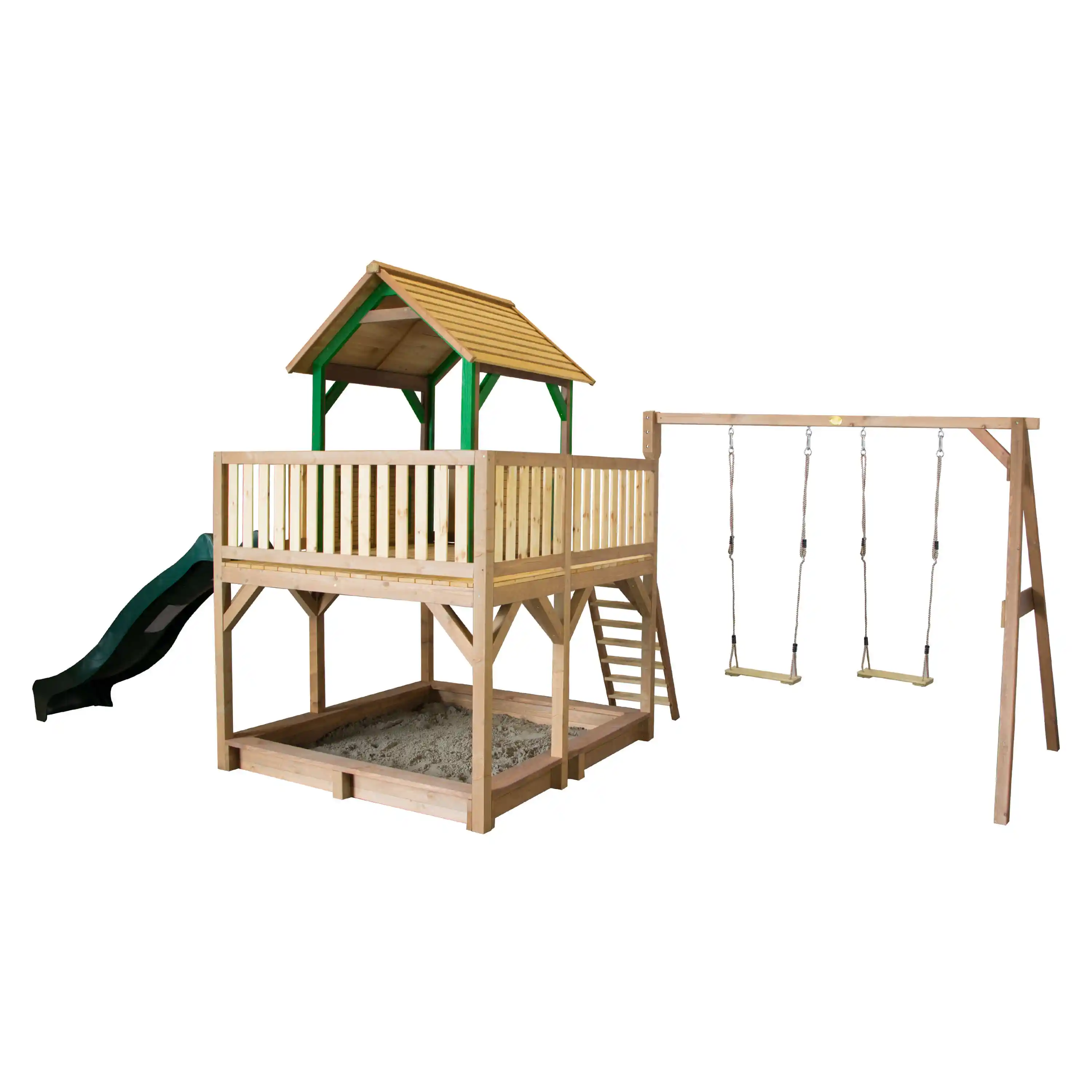 AXI Atka Play Tower with Double Swing Set Brown/Green - Green Slide