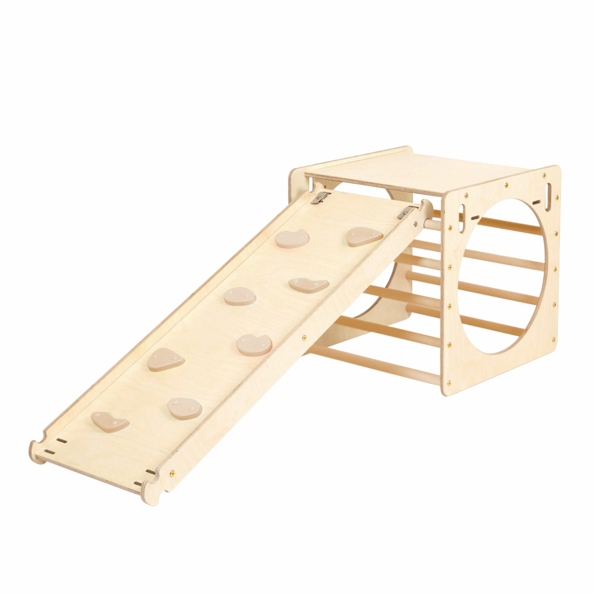 KateHaa Wooden Activity Cube with Ladder and Climbing Wall - Natural