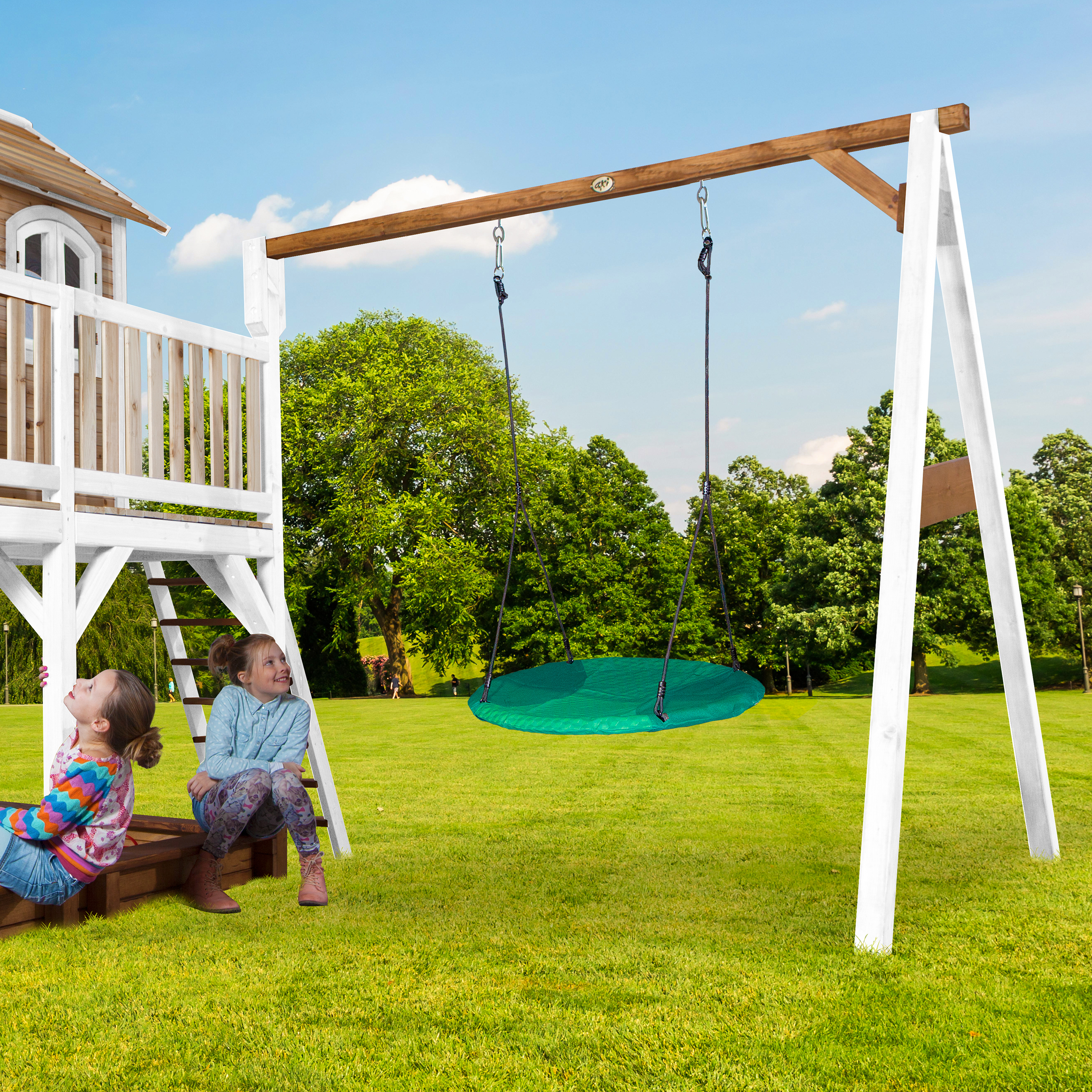 AXI Liam Playhouse with Summer Nest Swing Set Brown/White - Red Slide
