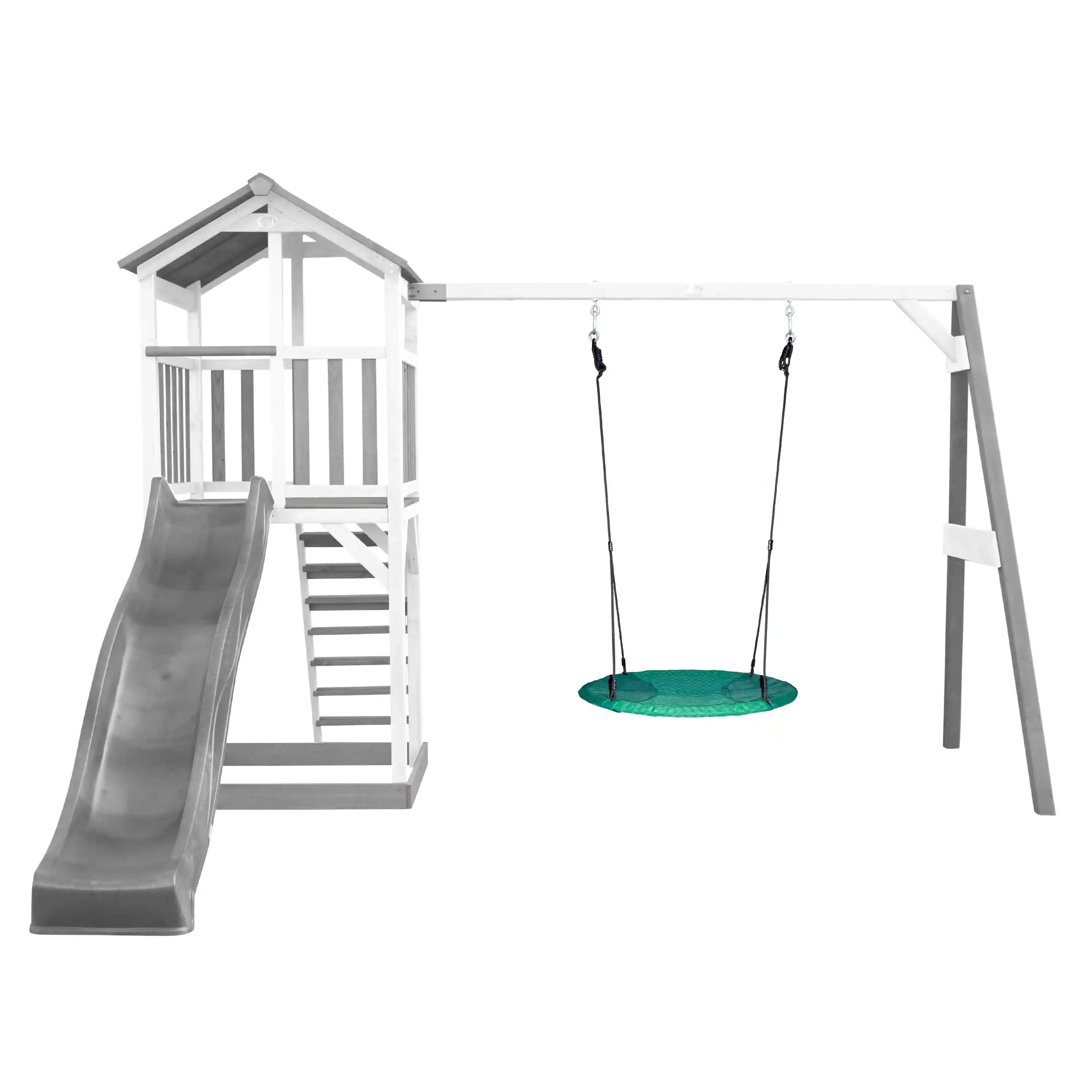 AXI Beach Tower with Summer Nest Swing Set Grey/White - Grey Slide