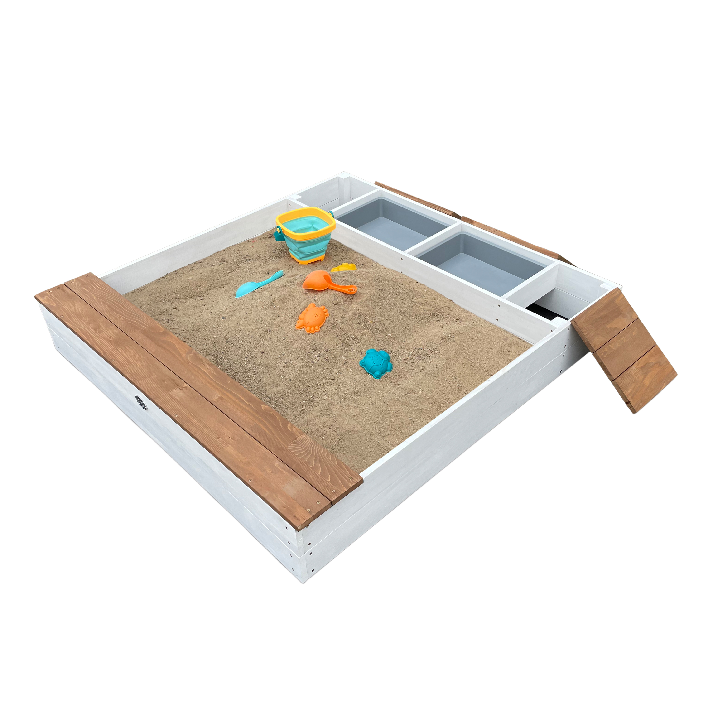 AXI Evy Sandbox with Bins and Storage - 119 x 117 cm - White/Brown