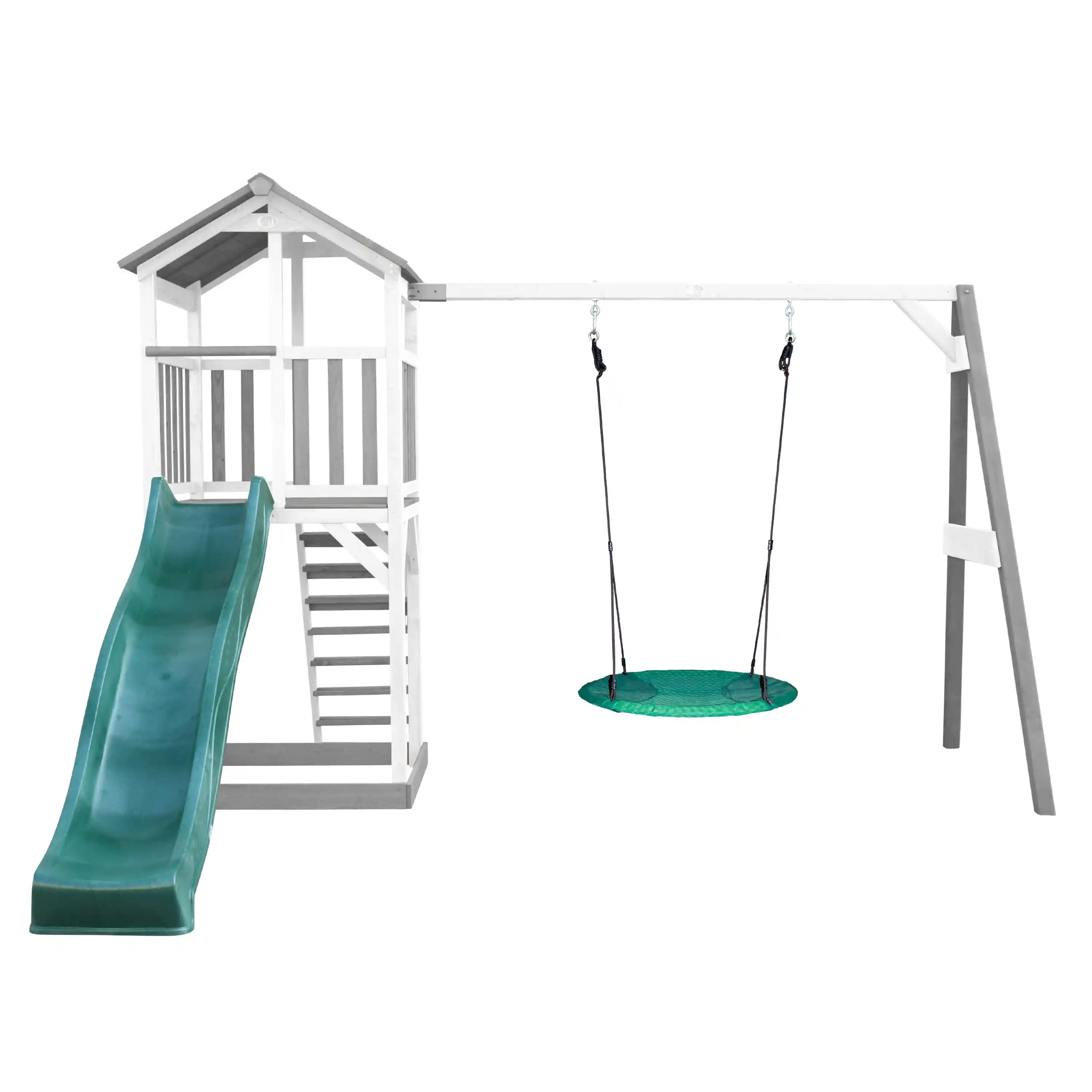 AXI Beach Tower with Summer Nest Swing Set Grey/White - Green Slide