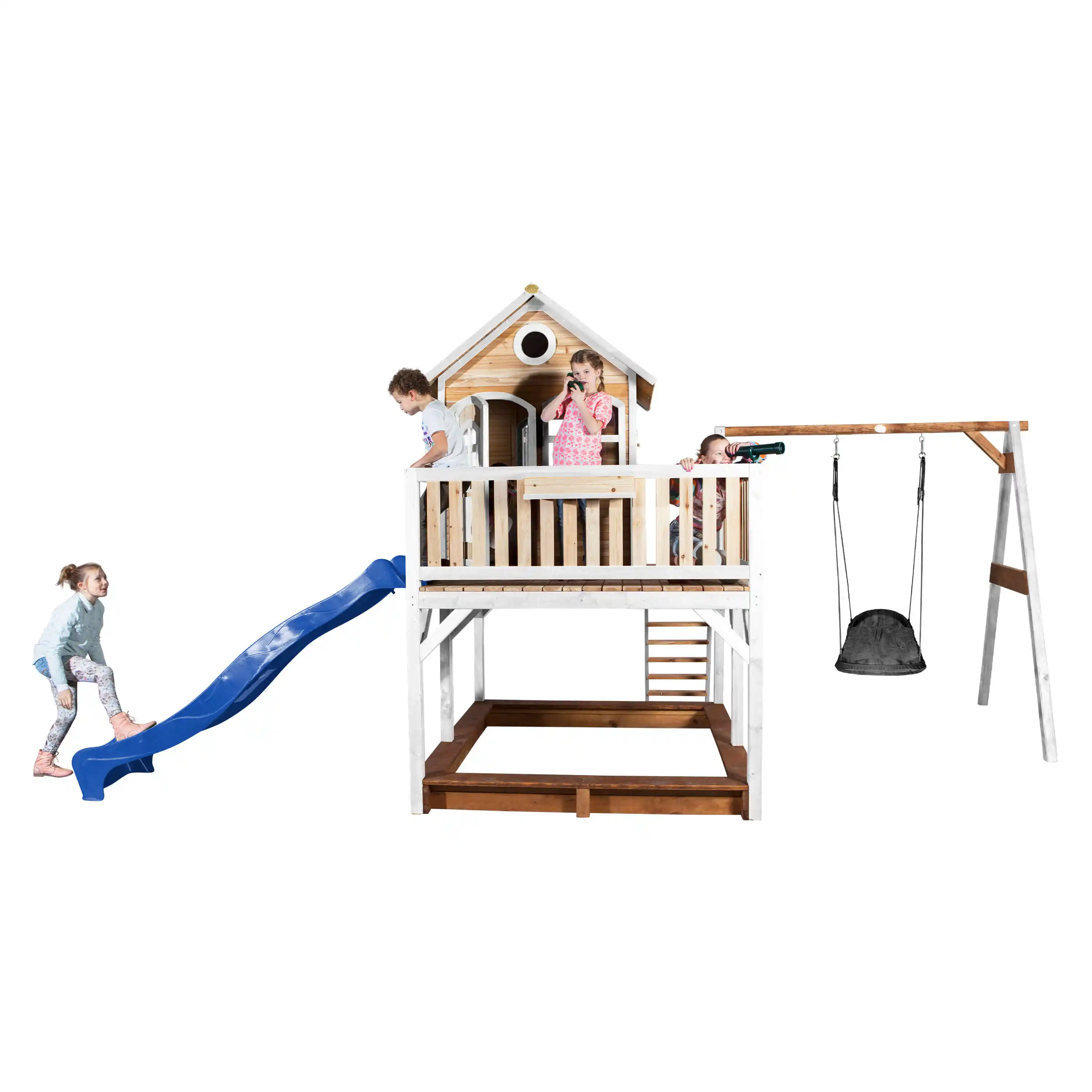 AXI Liam Playhouse with Roxy Nest Swing Set Brown/White - Blue Slide