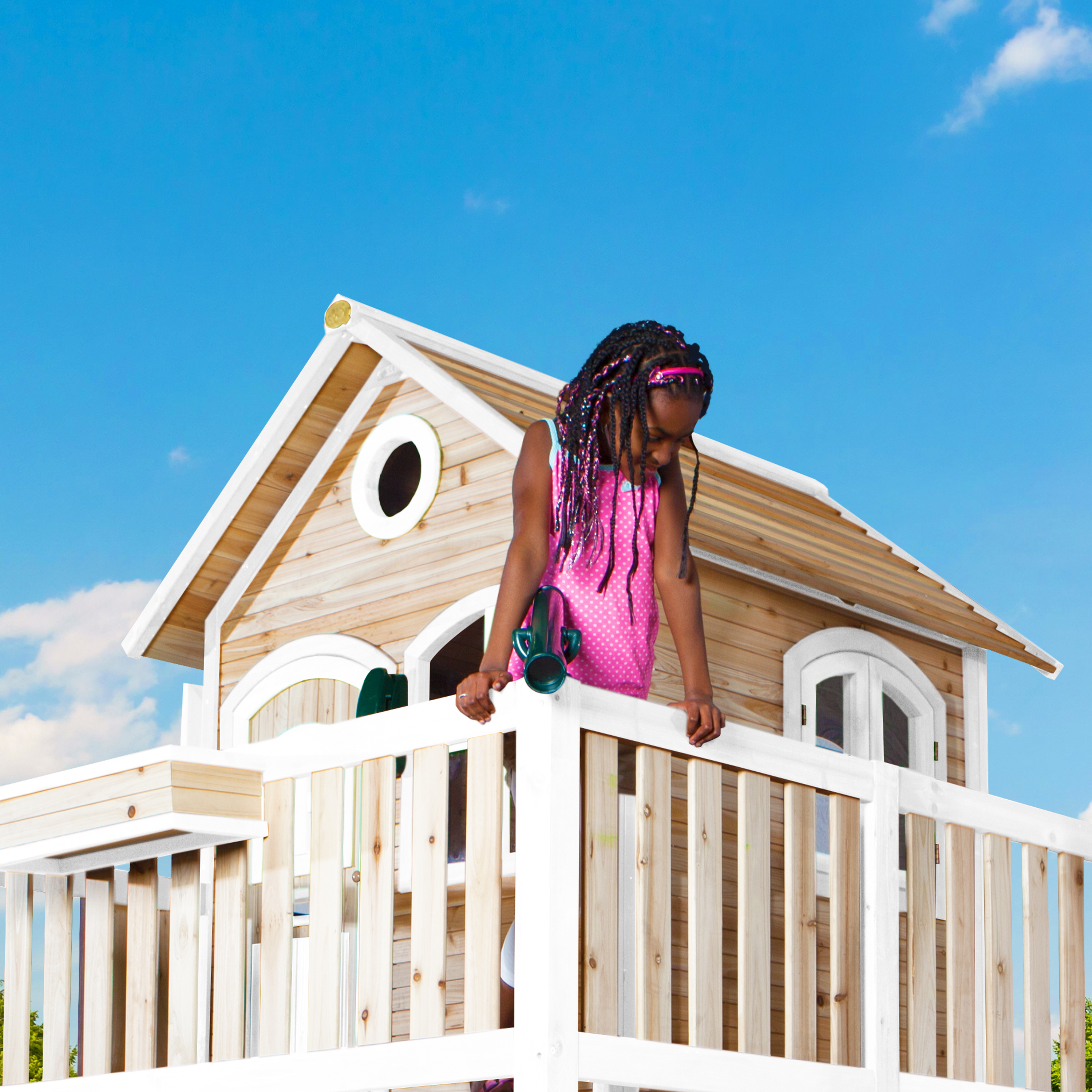 AXI Liam Playhouse with Summer Nest Swing Set Brown/White - White Slide