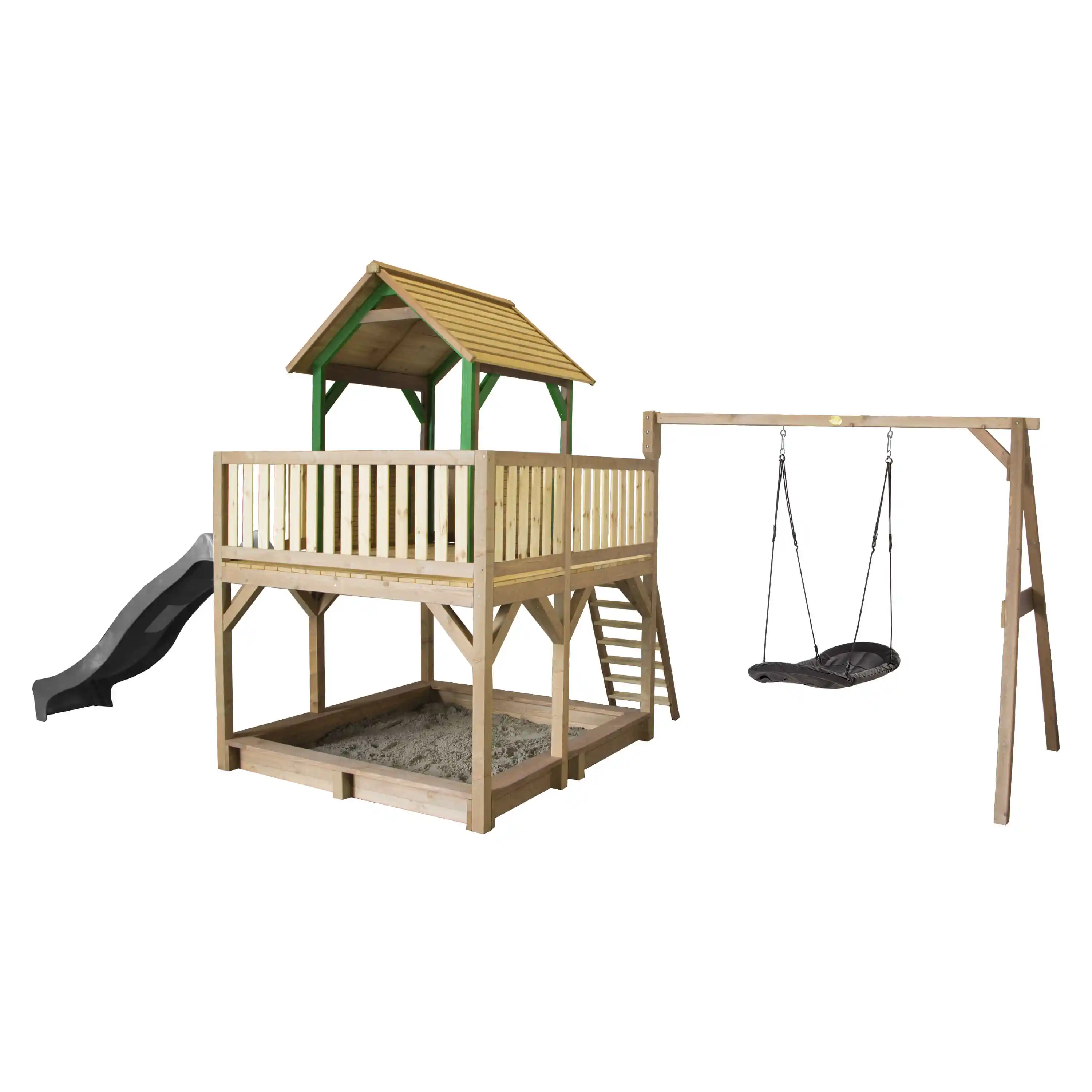 AXI Atka Play Tower with Roxy Nest Swing Set Brown/Green - Grey Slide