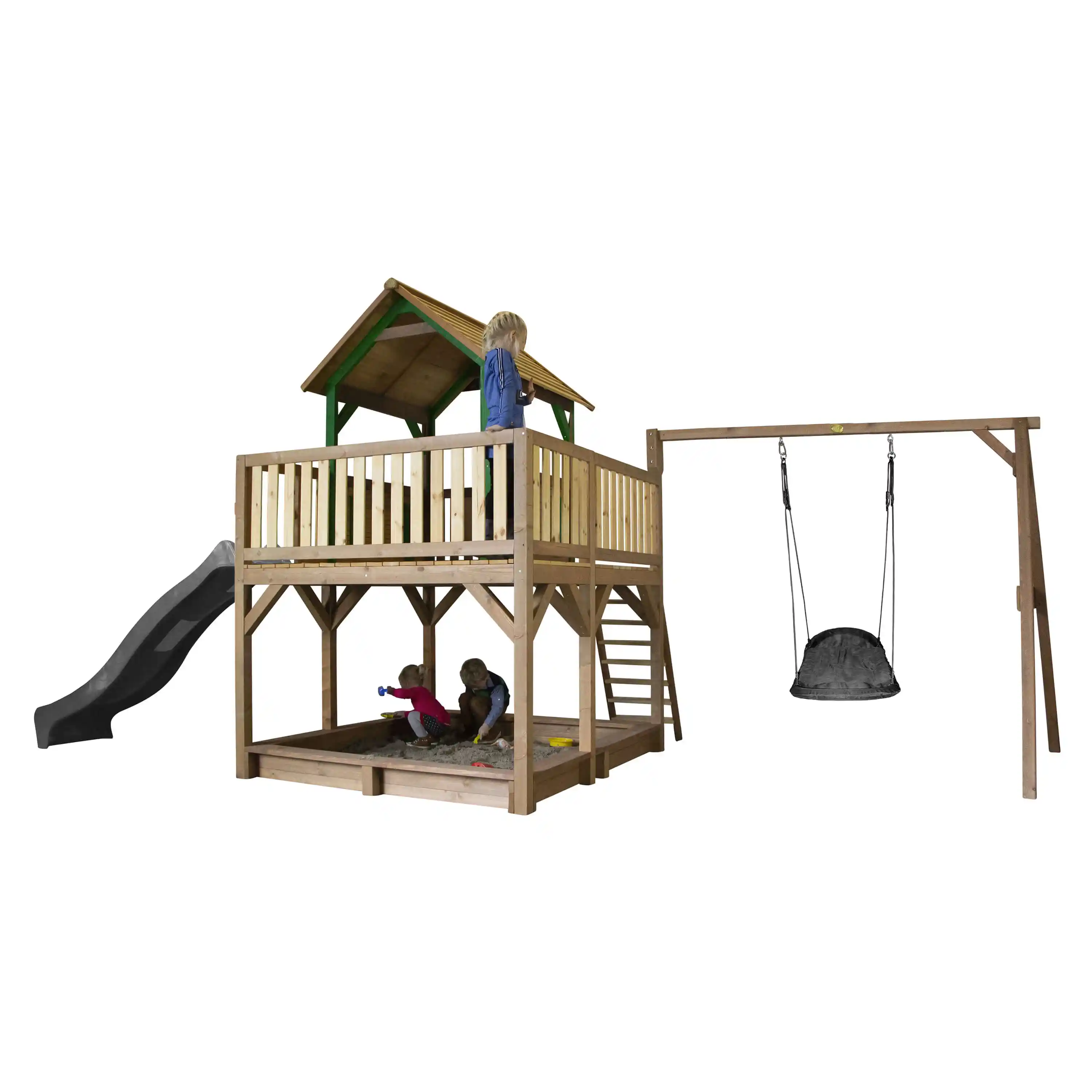 AXI Atka Play Tower with Roxy Nest Swing Set Brown/Green - Grey Slide