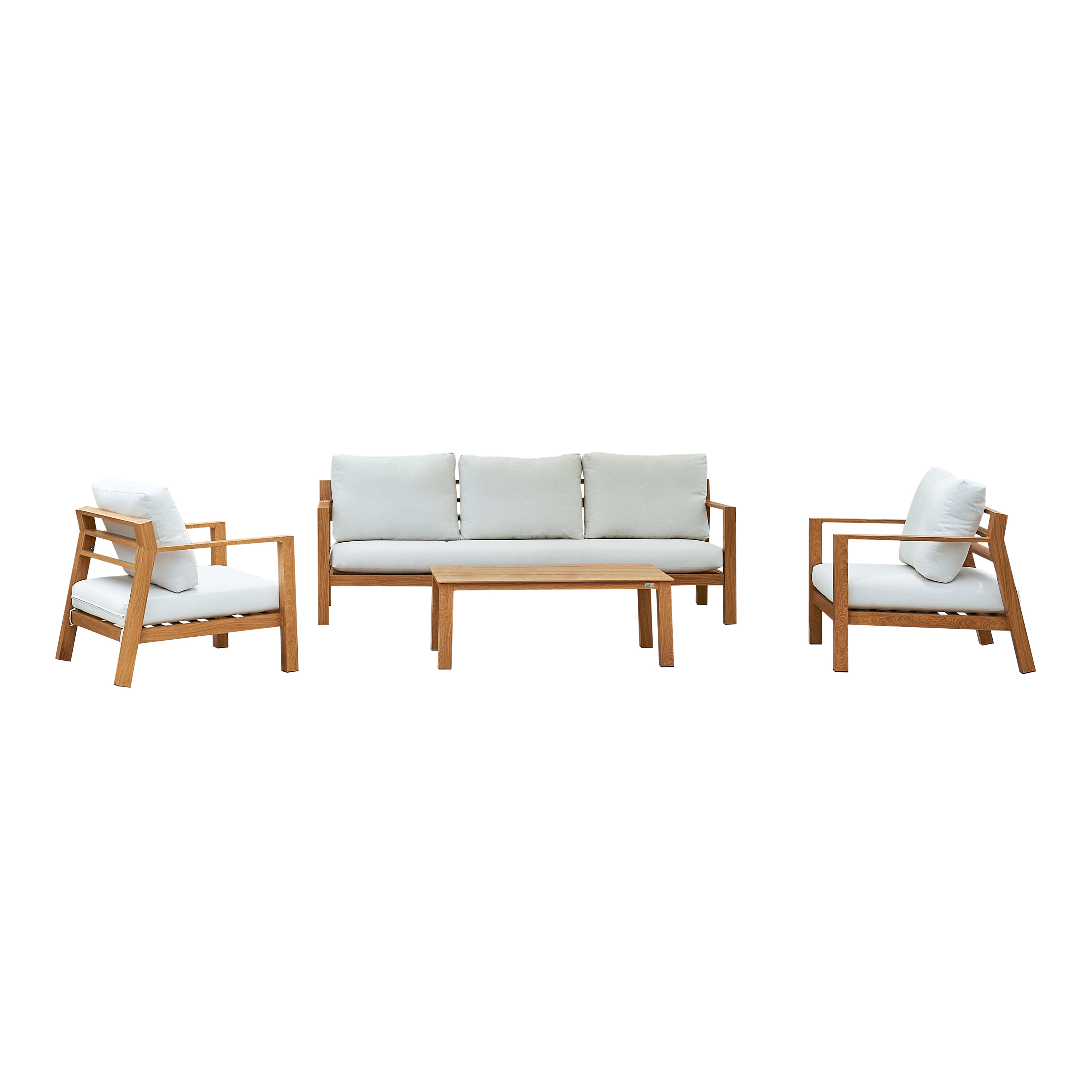 AXI Orla 4-piece Lounge Set with bench, table and 2 chairs - Wood-look/Beige